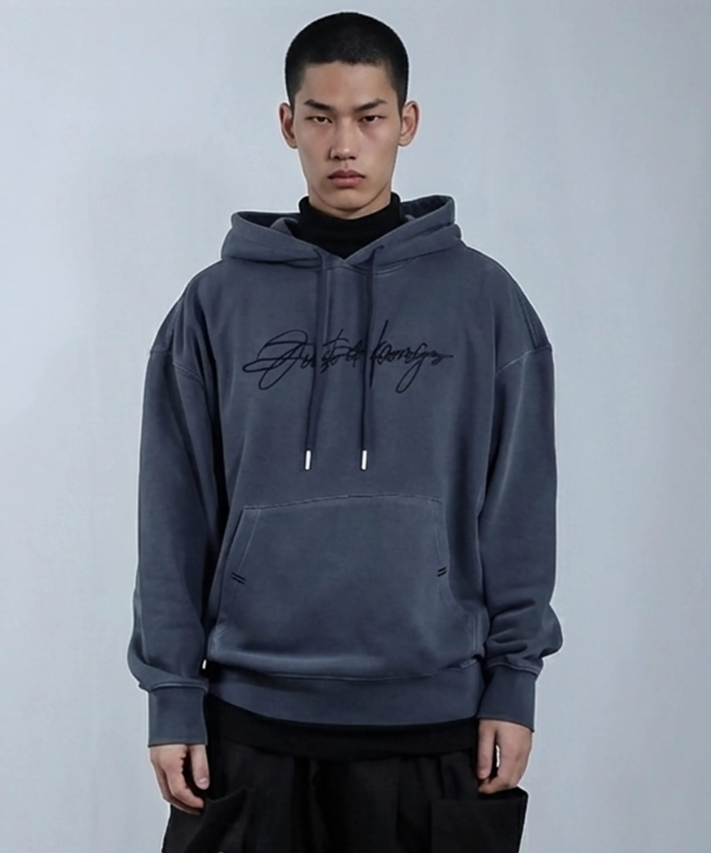 Pigment Stitch Big Logo Hoodie [Charcoal Blue]