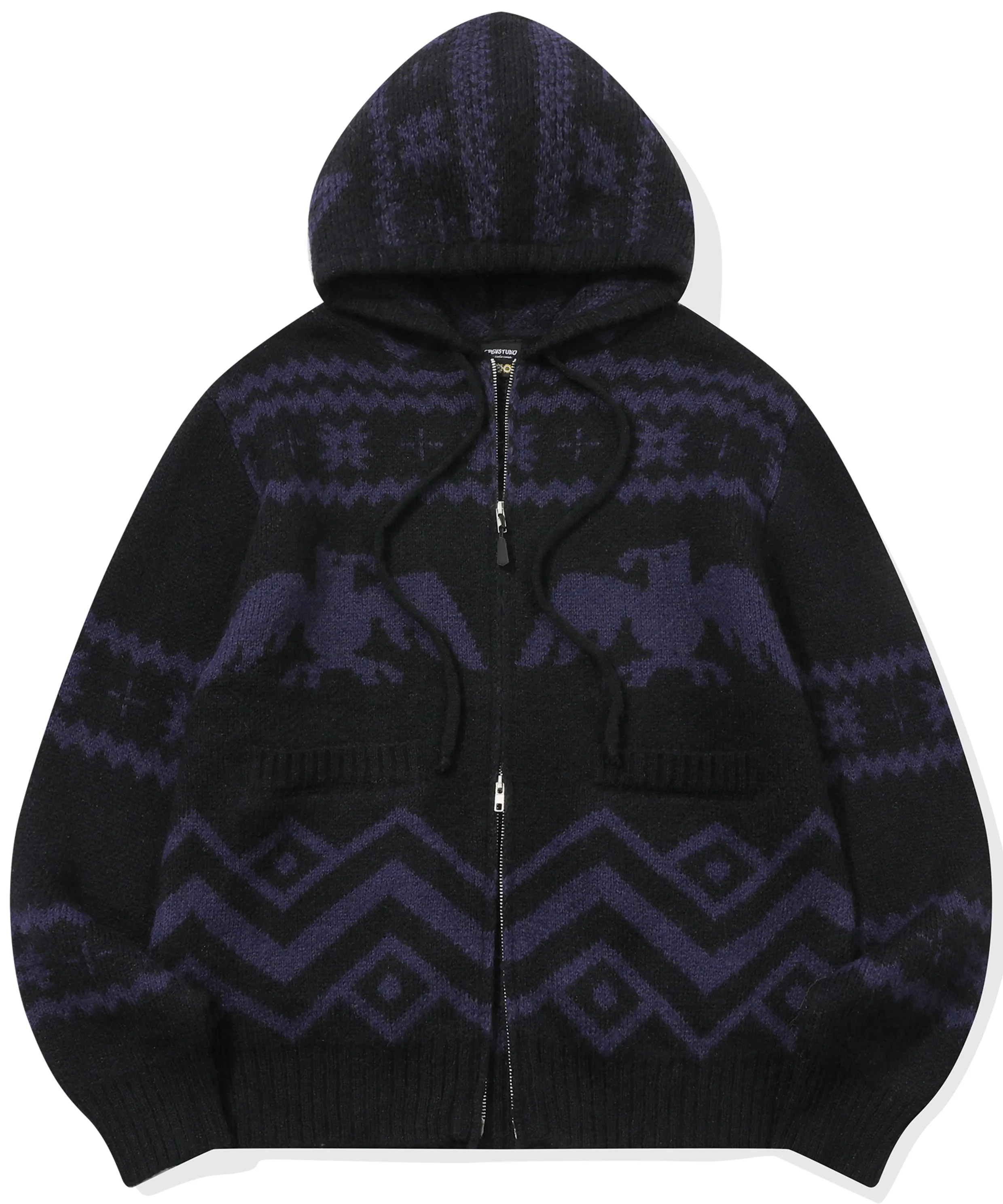 [2-WAY] Nordic Deer Toggle Hood Knit Charcoal