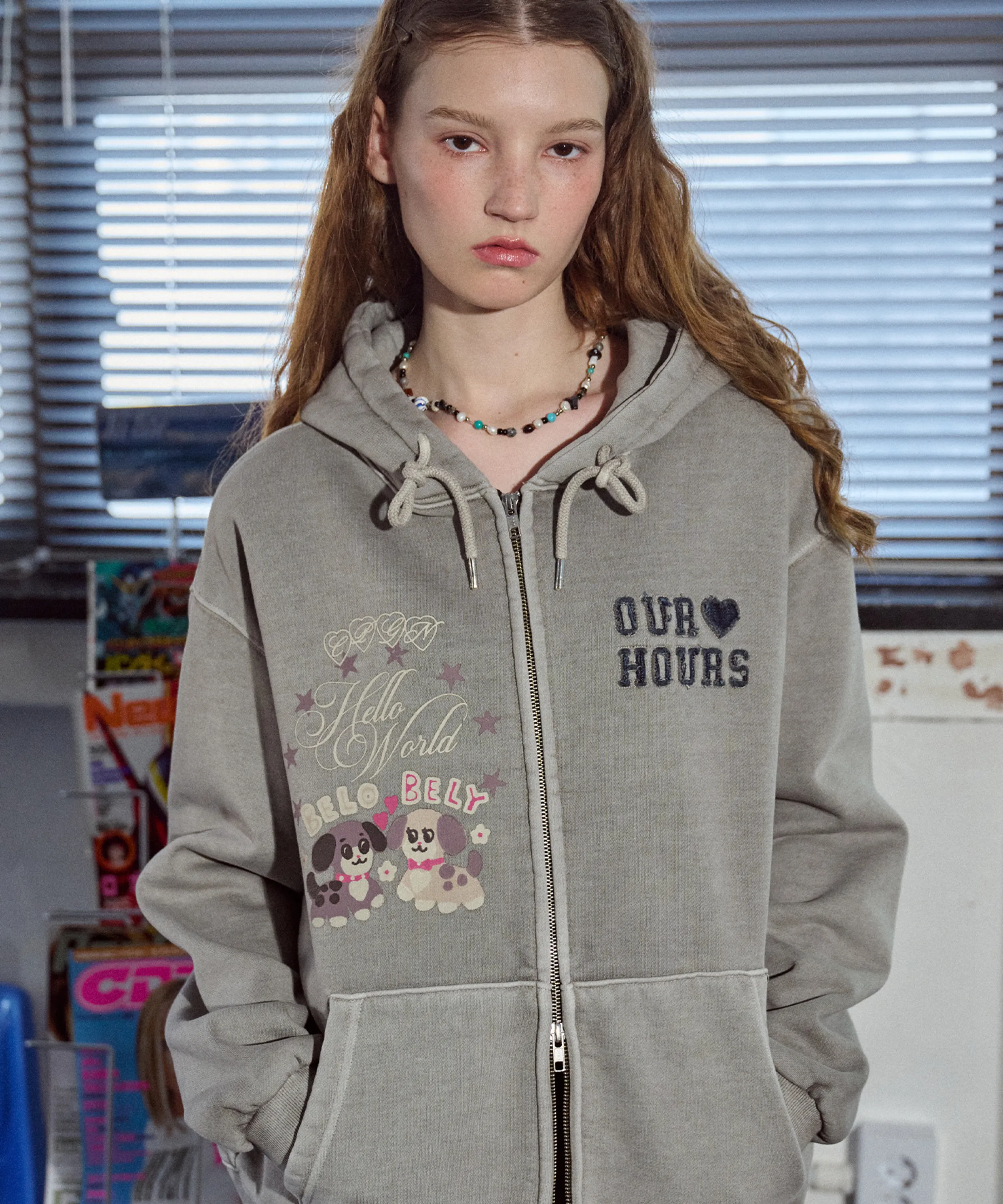 [2-WAY] Velobelly Pigment Hoodie Zip-Up Ghost Gray