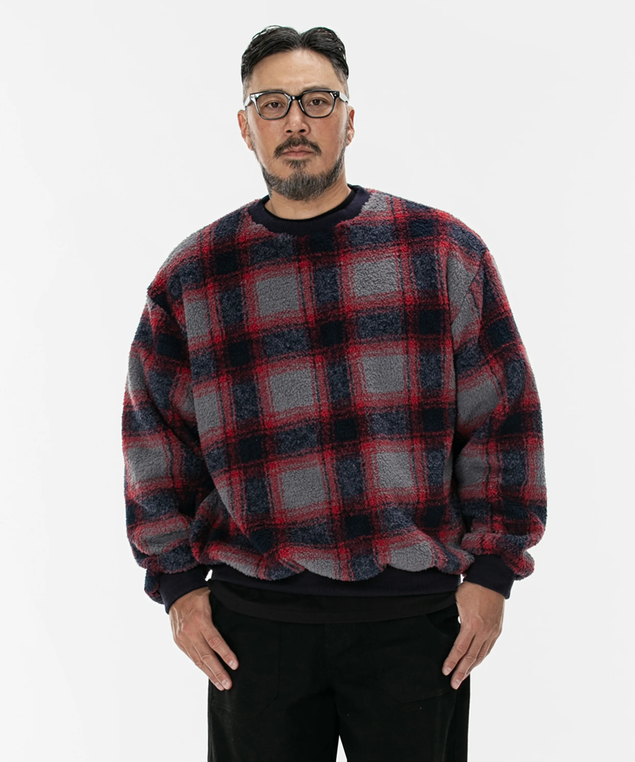 Warm fleece check sweatshirt red