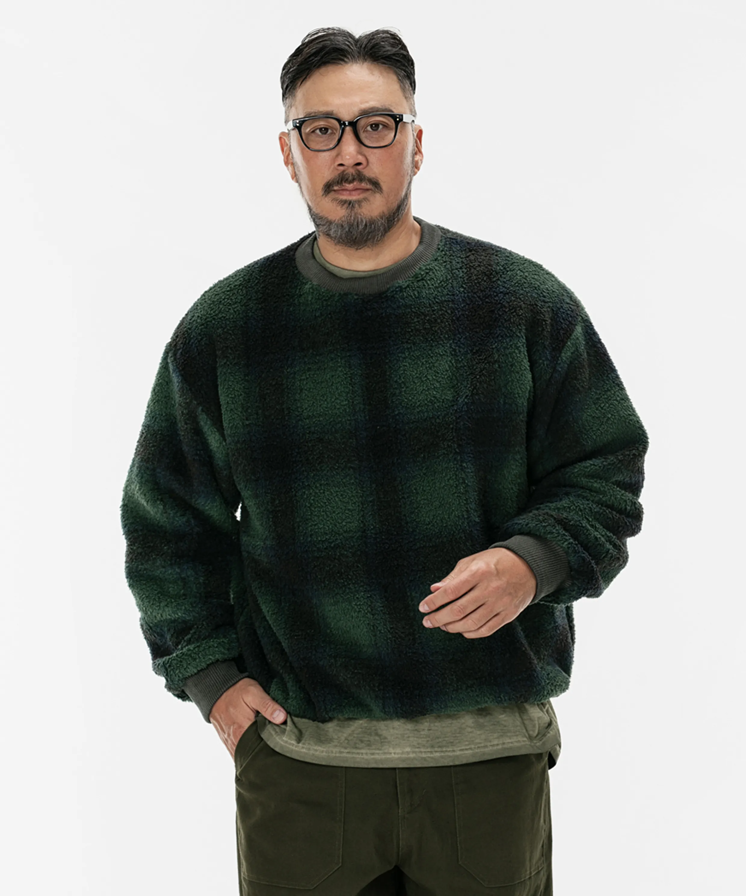 Warm fleece check sweatshirt green