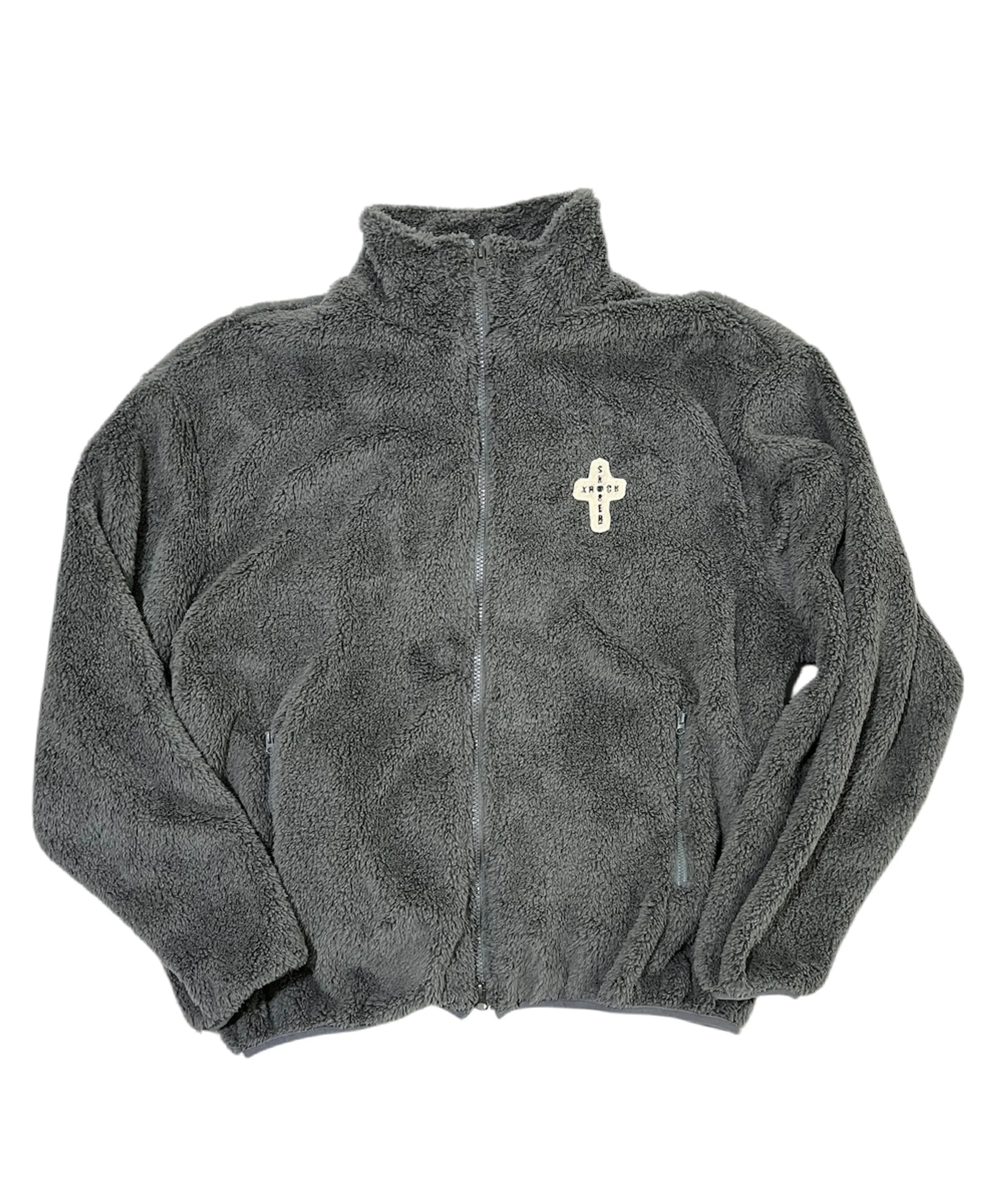 Cross Logo Fleece Zip-Up Jacket ((dark gray))
