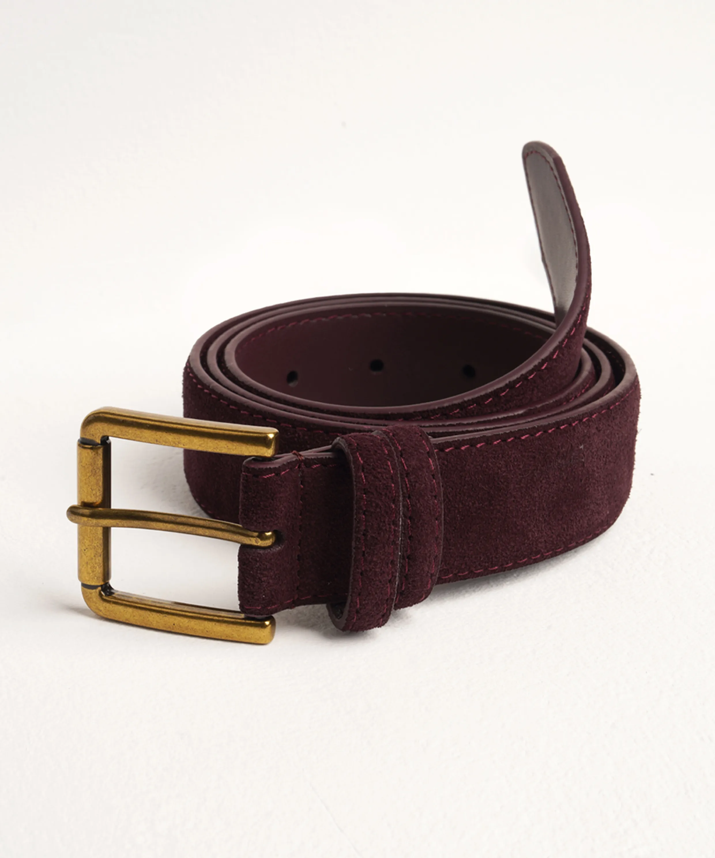 Minimal Square Suede Belt (Cowhide/Wine)