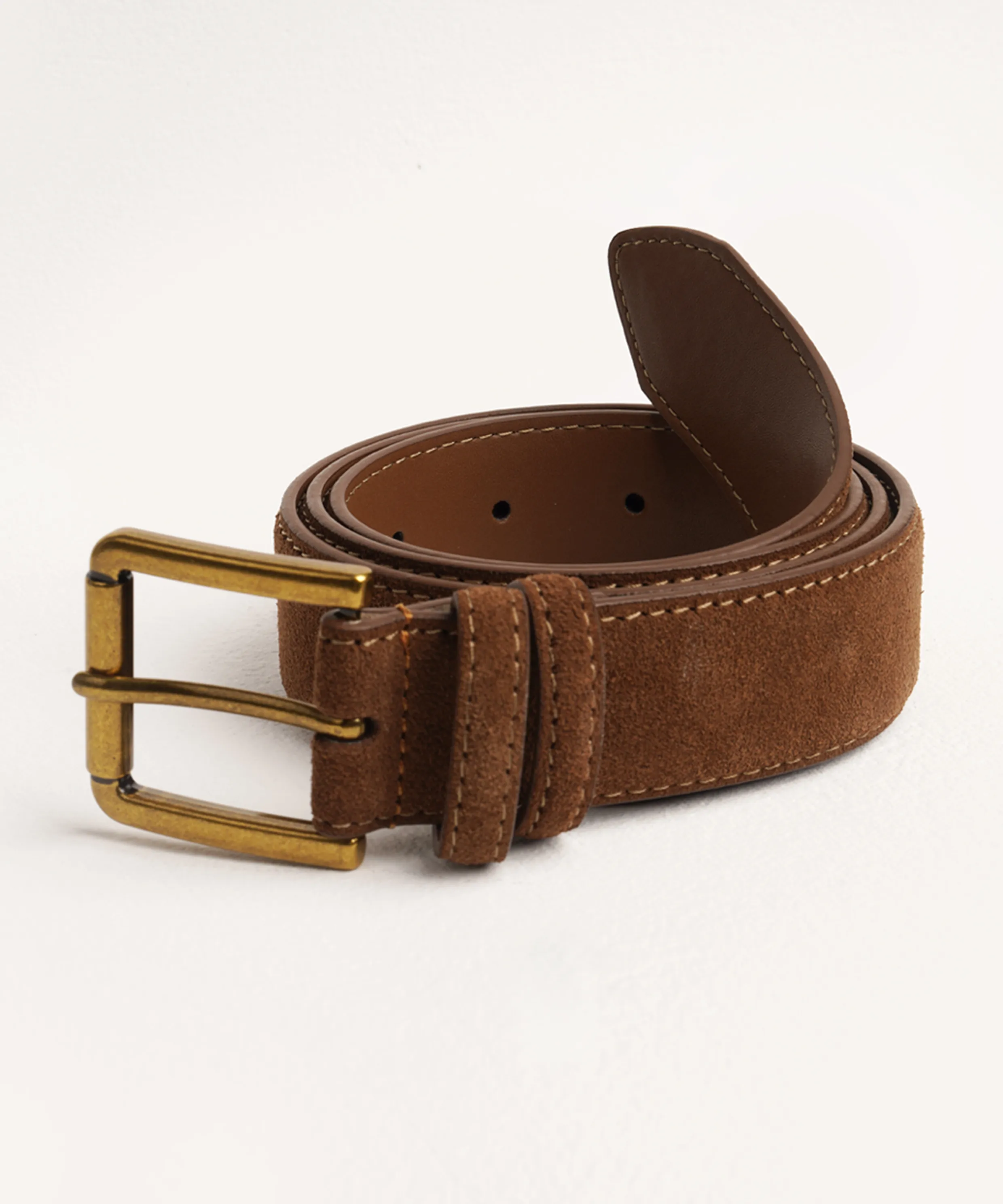 Minimal Square Suede Belt (Cowhide/Brown)