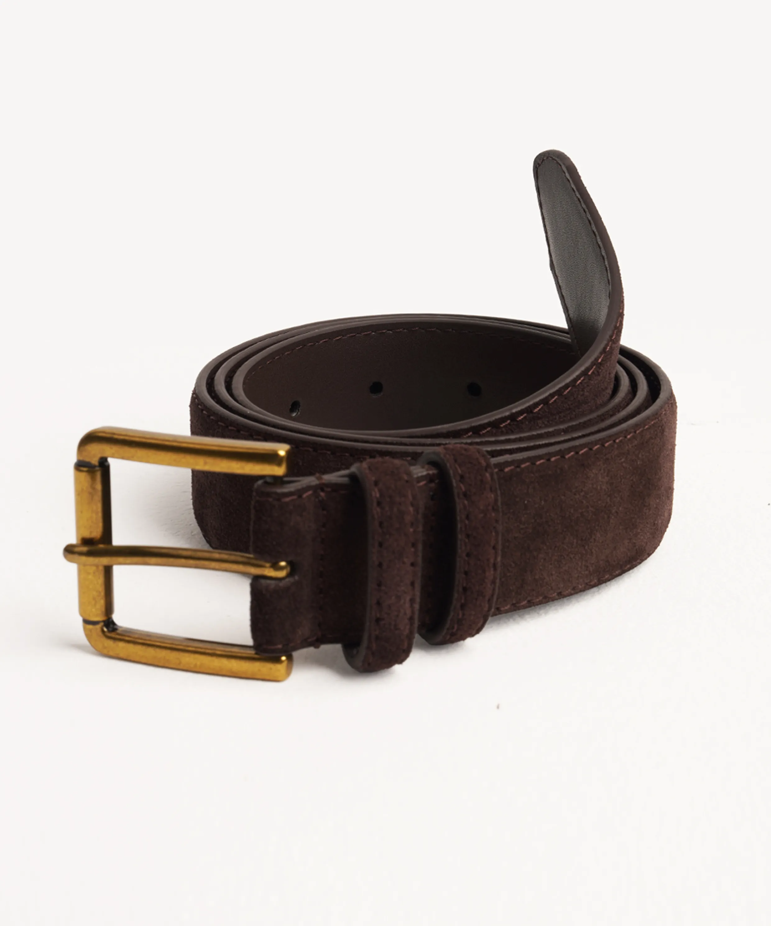 Minimal Square Suede Belt (Cowhide/Dark Brown)