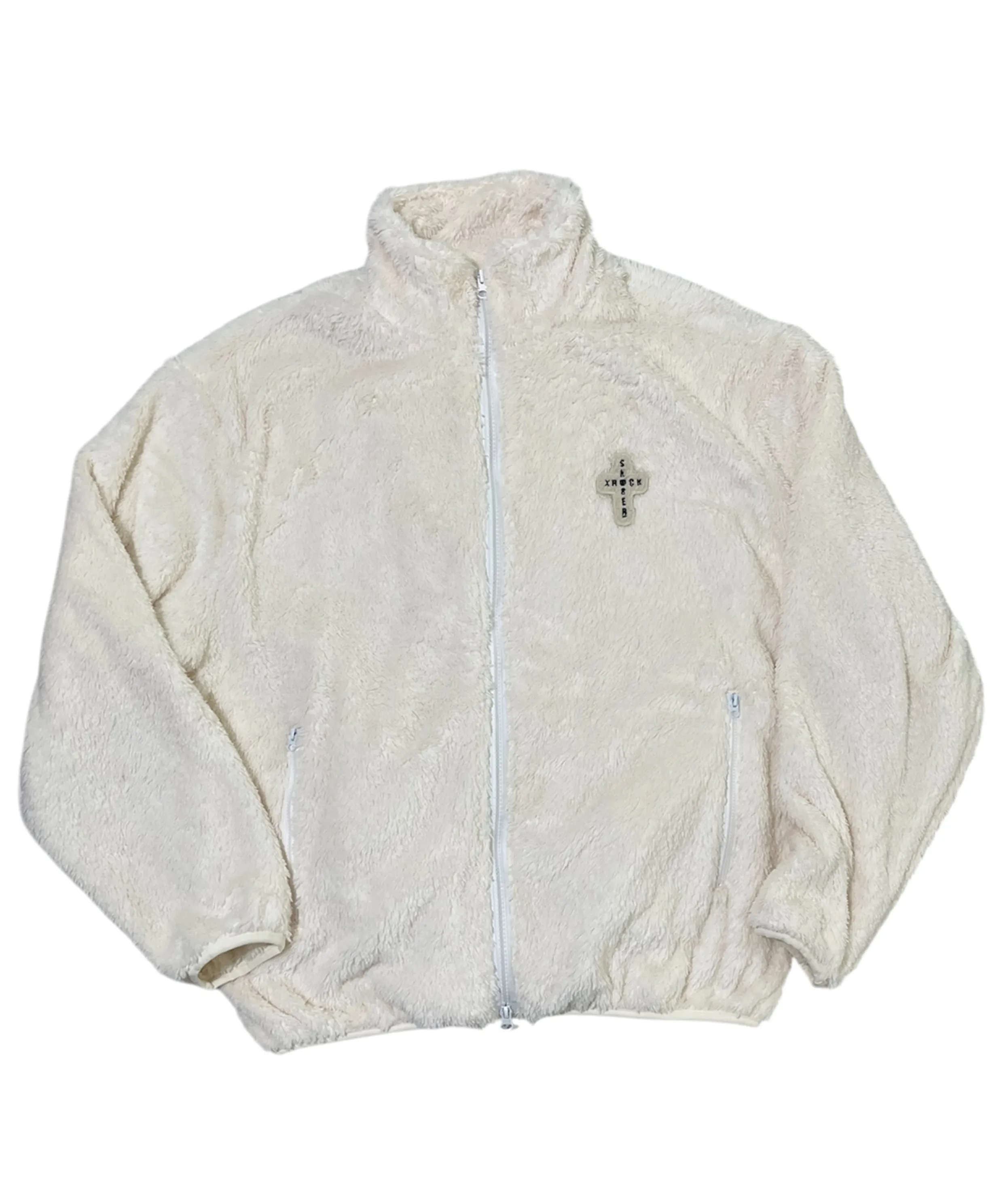 Cross Logo Fleece Zip-Up Jacket ((cream))