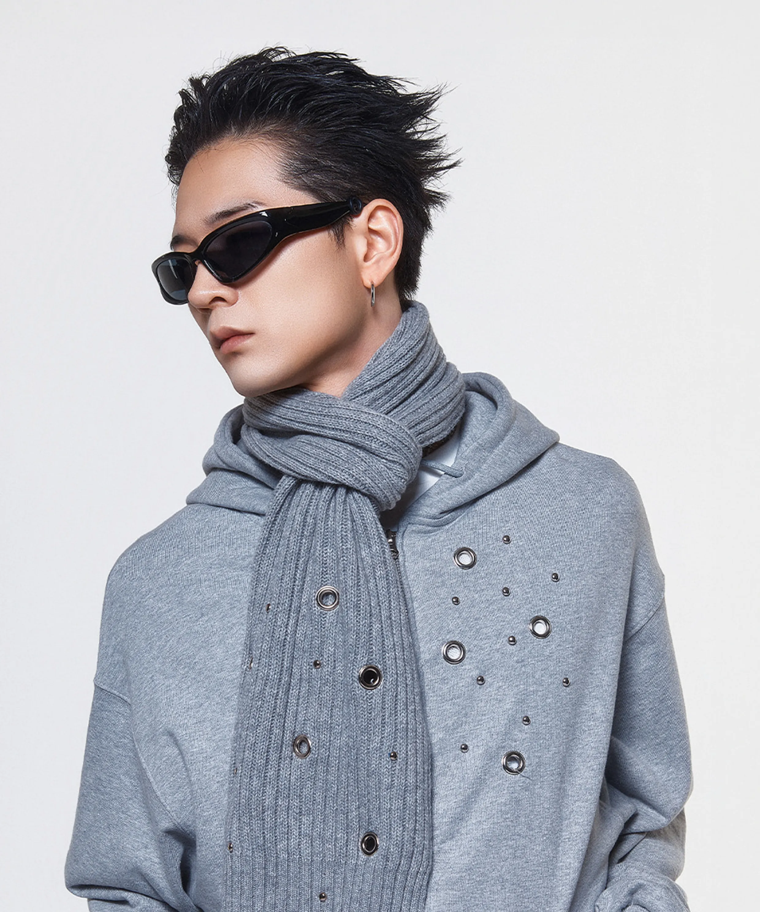 (DUC) Eyelet Stud Beanie & Muffler Gray SET