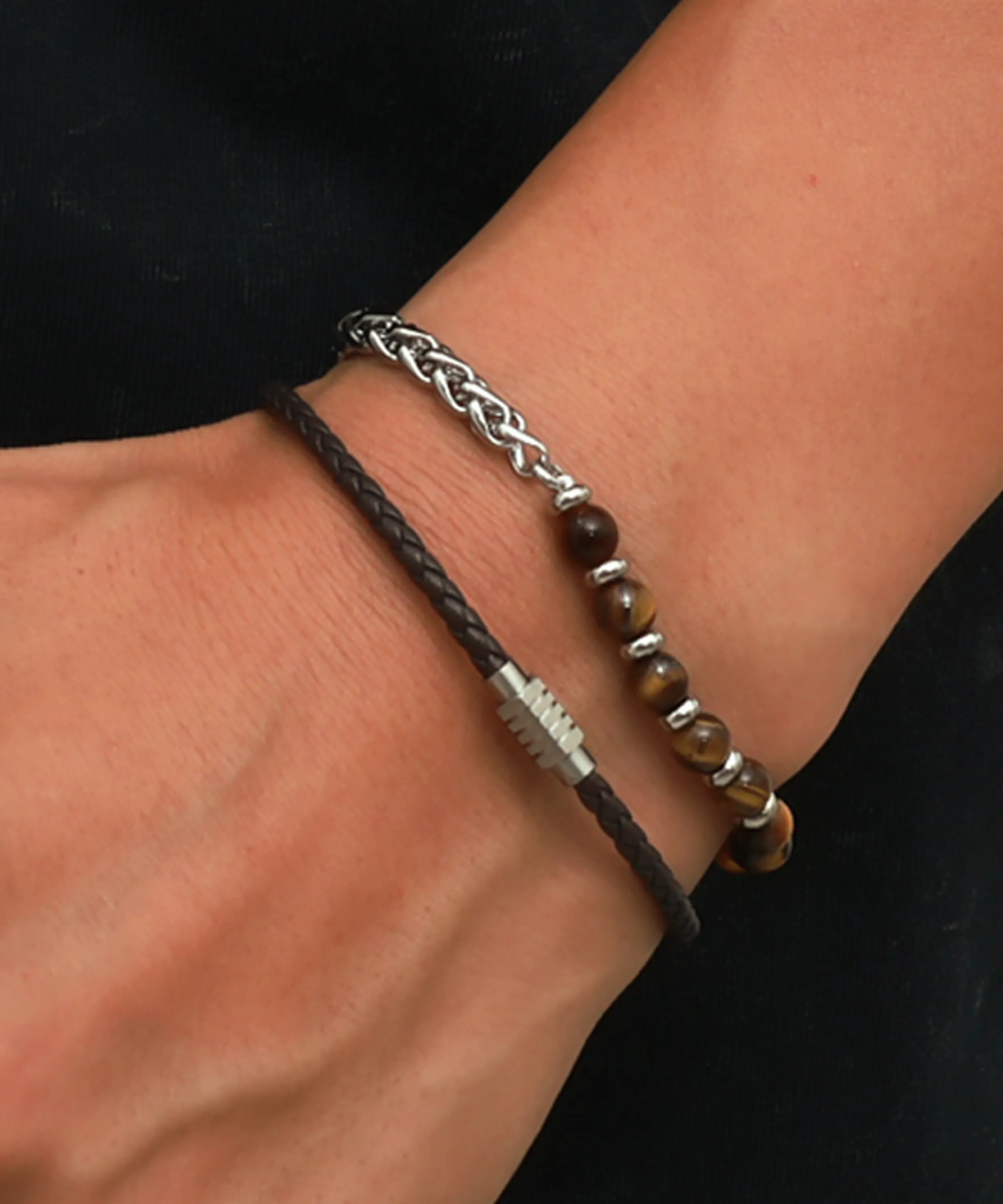 Nomad BM11671173 Set Hoan Stone Natural Leather Layered Chain Bracelet