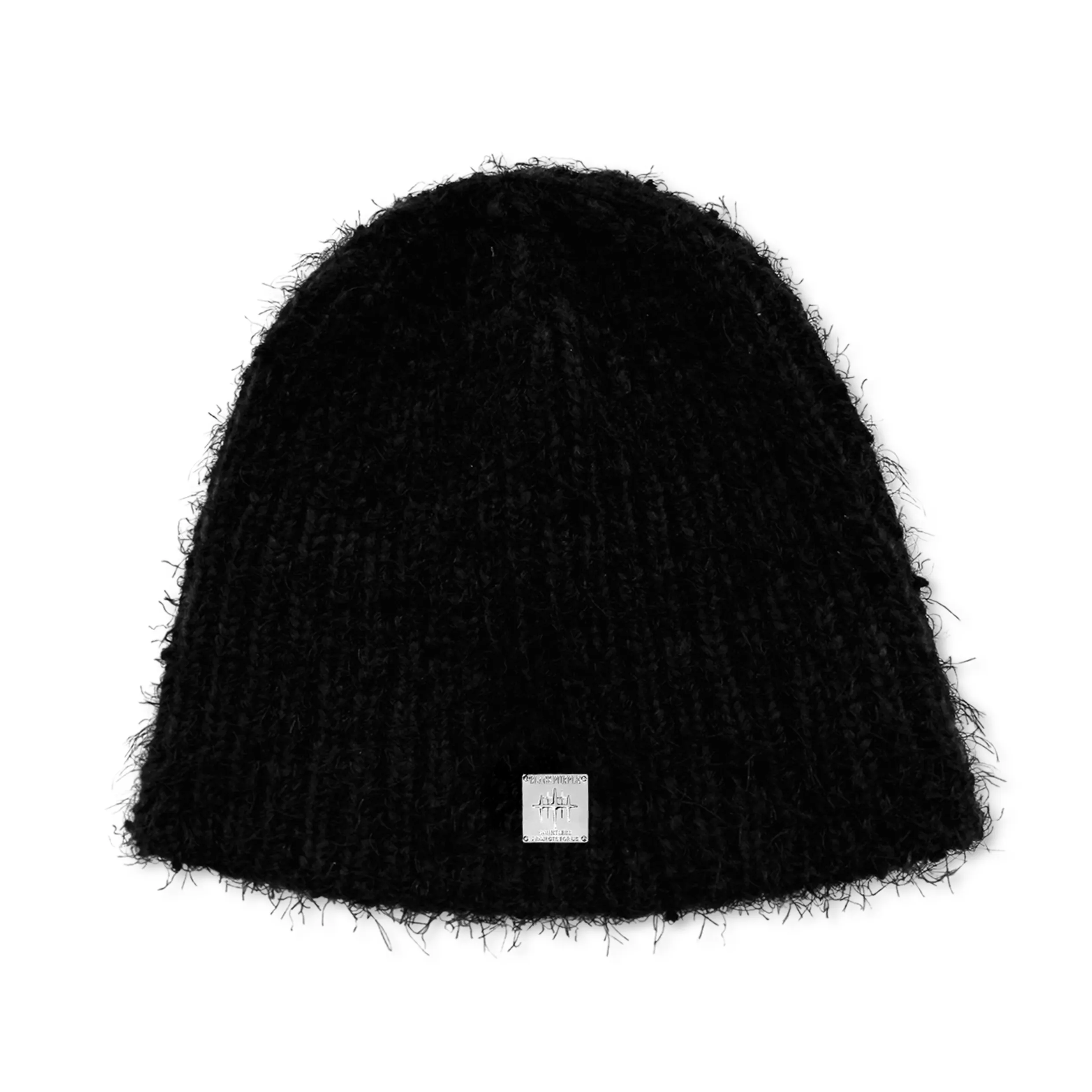 FLOWER EYELET ANGORA BEANIE - WHITE
