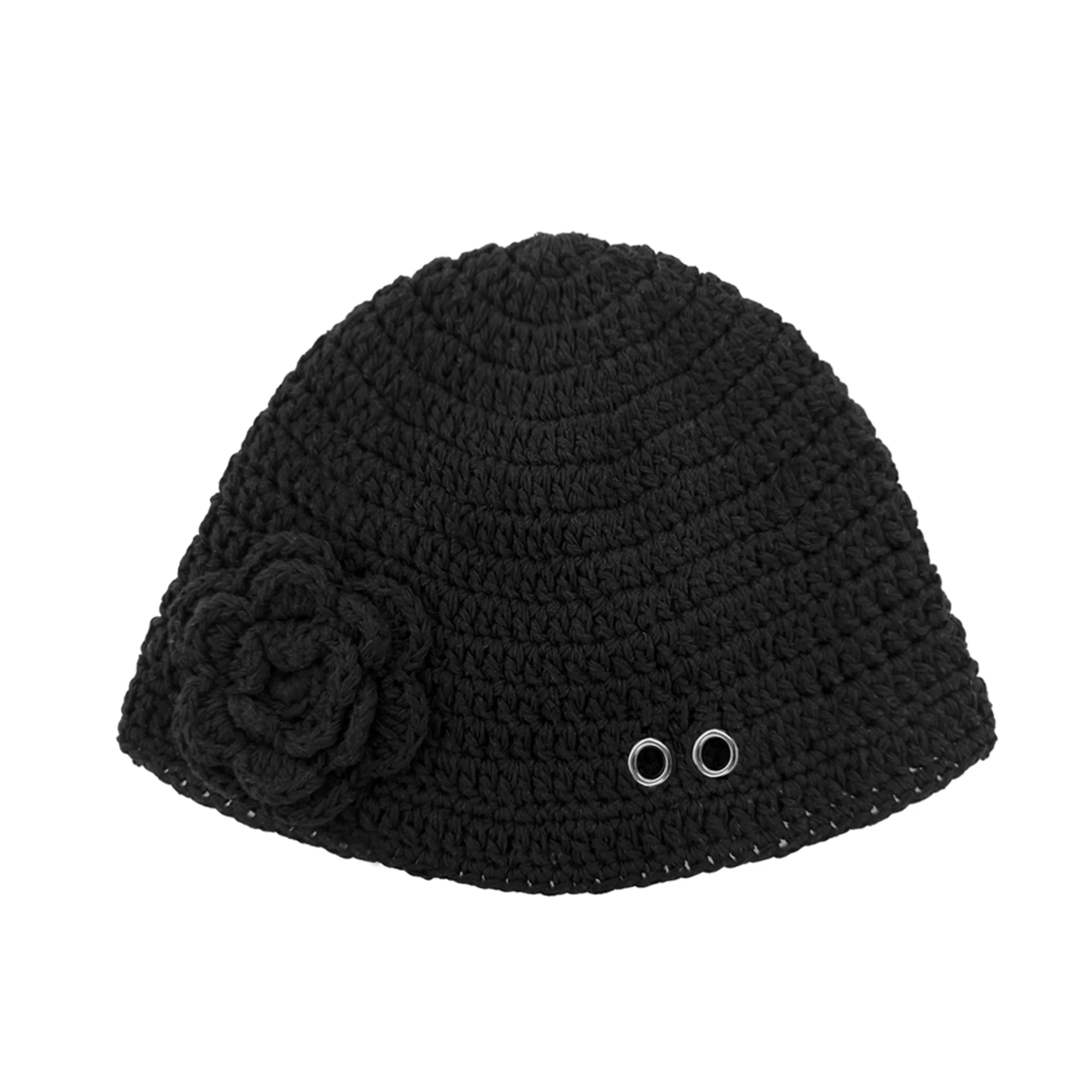 FLOWER EYELET ANGORA BEANIE - WHITE