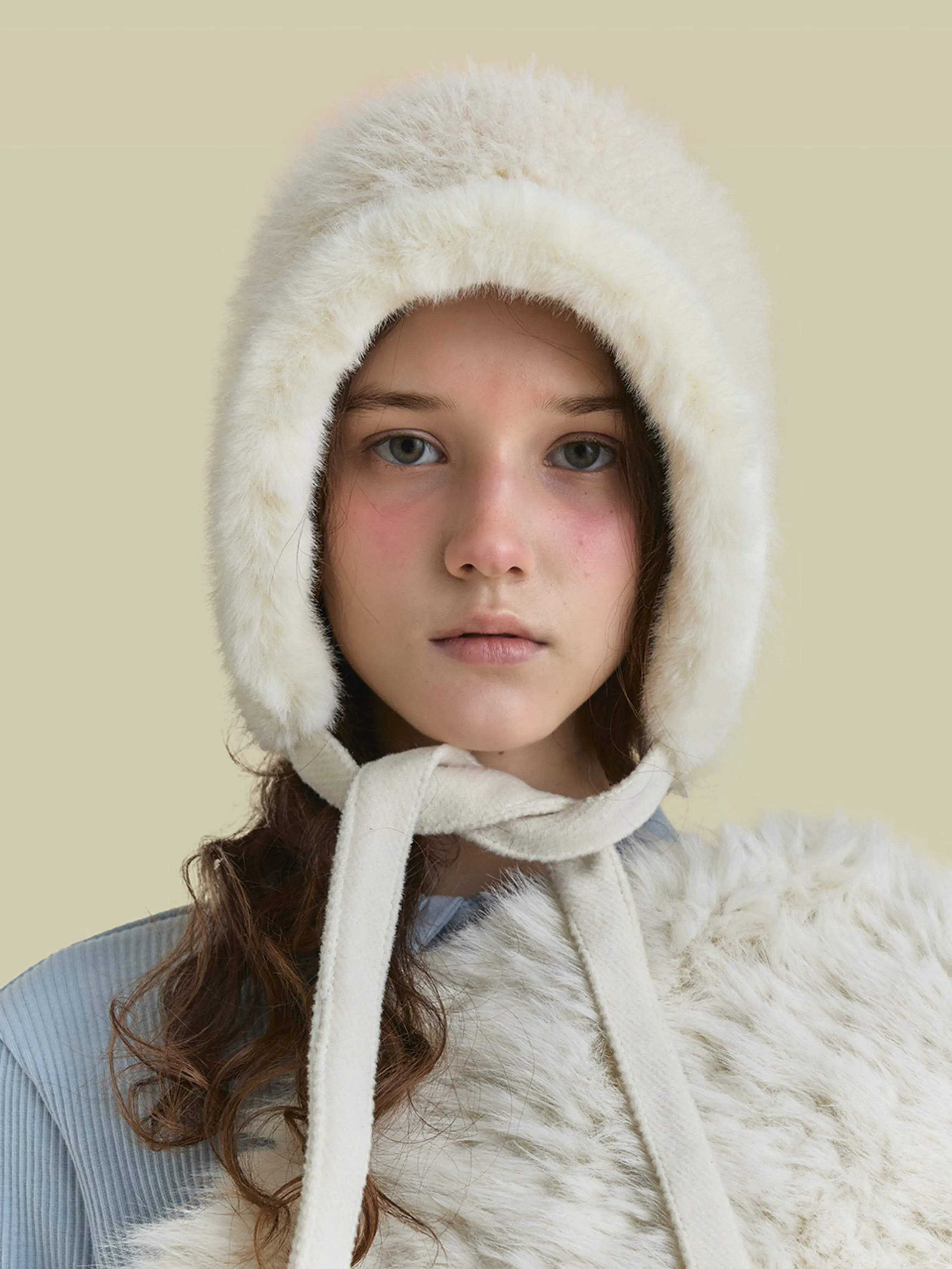 FLOWER EYELET ANGORA BEANIE - WHITE
