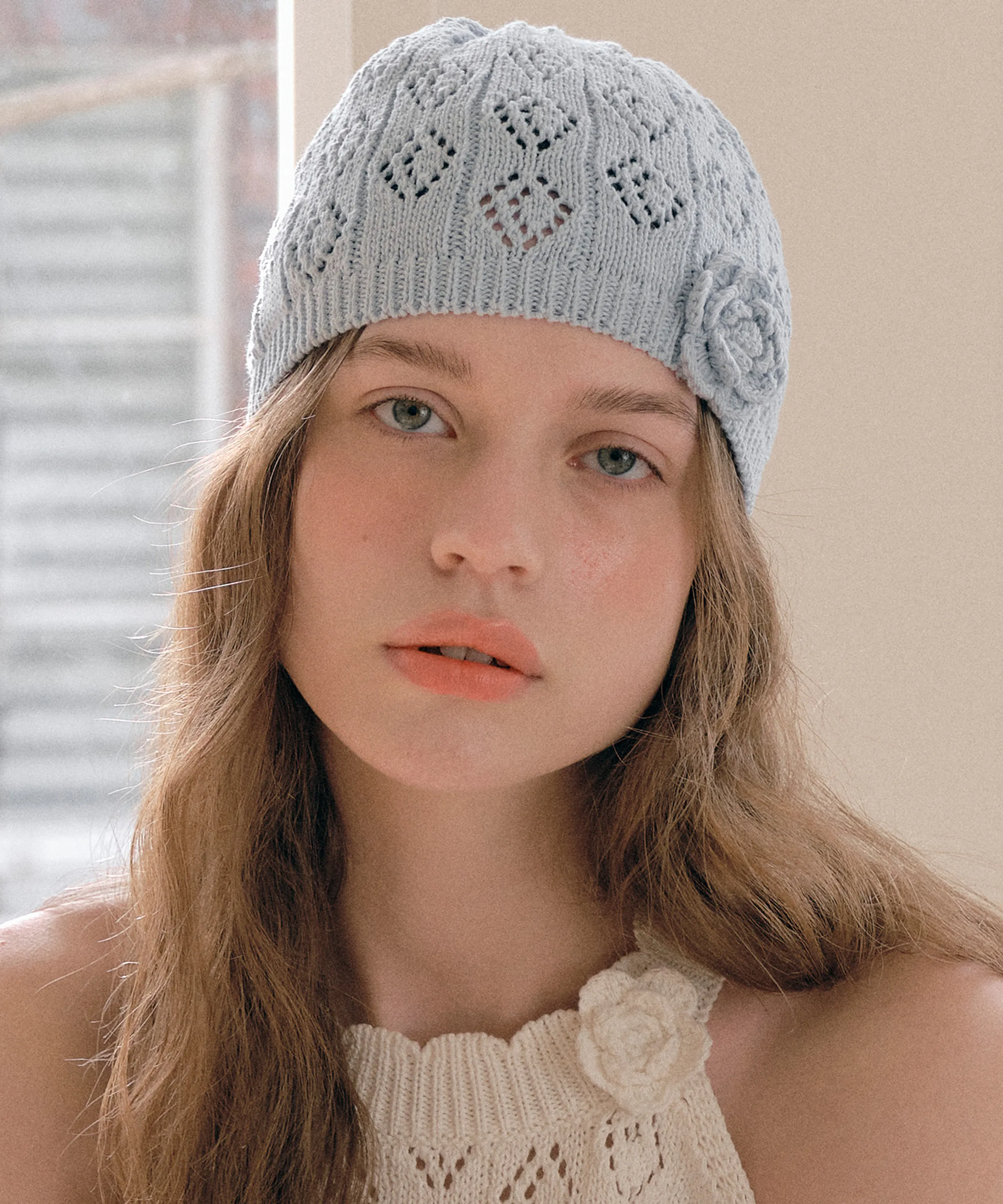 FLOWER FLAKE ANGORA BEANIE - GREY 6 FLOWER FLAKE ANGORA BEANIE - GREY