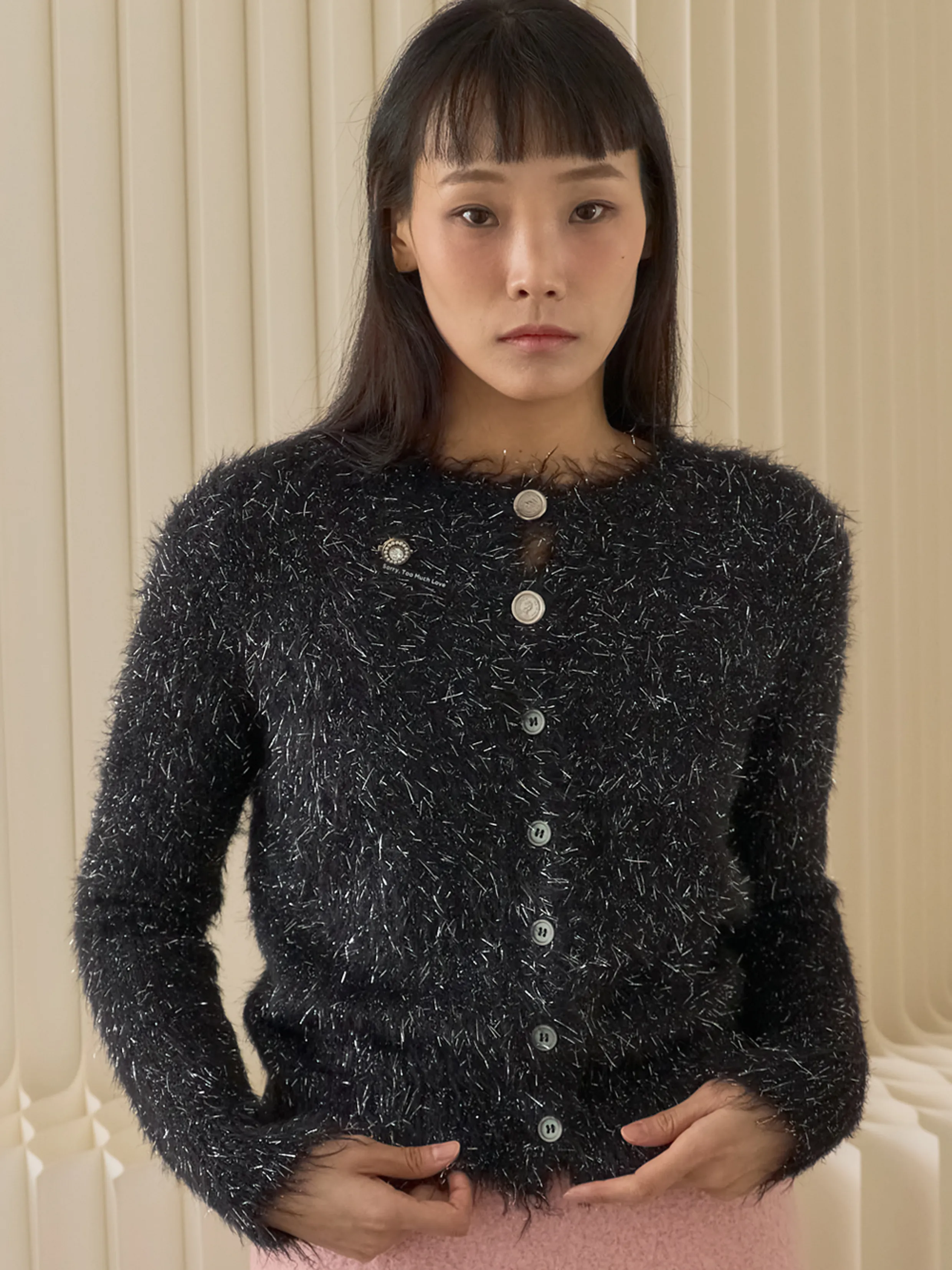 Sweet Halo Metallic Knit Cardigan_Black