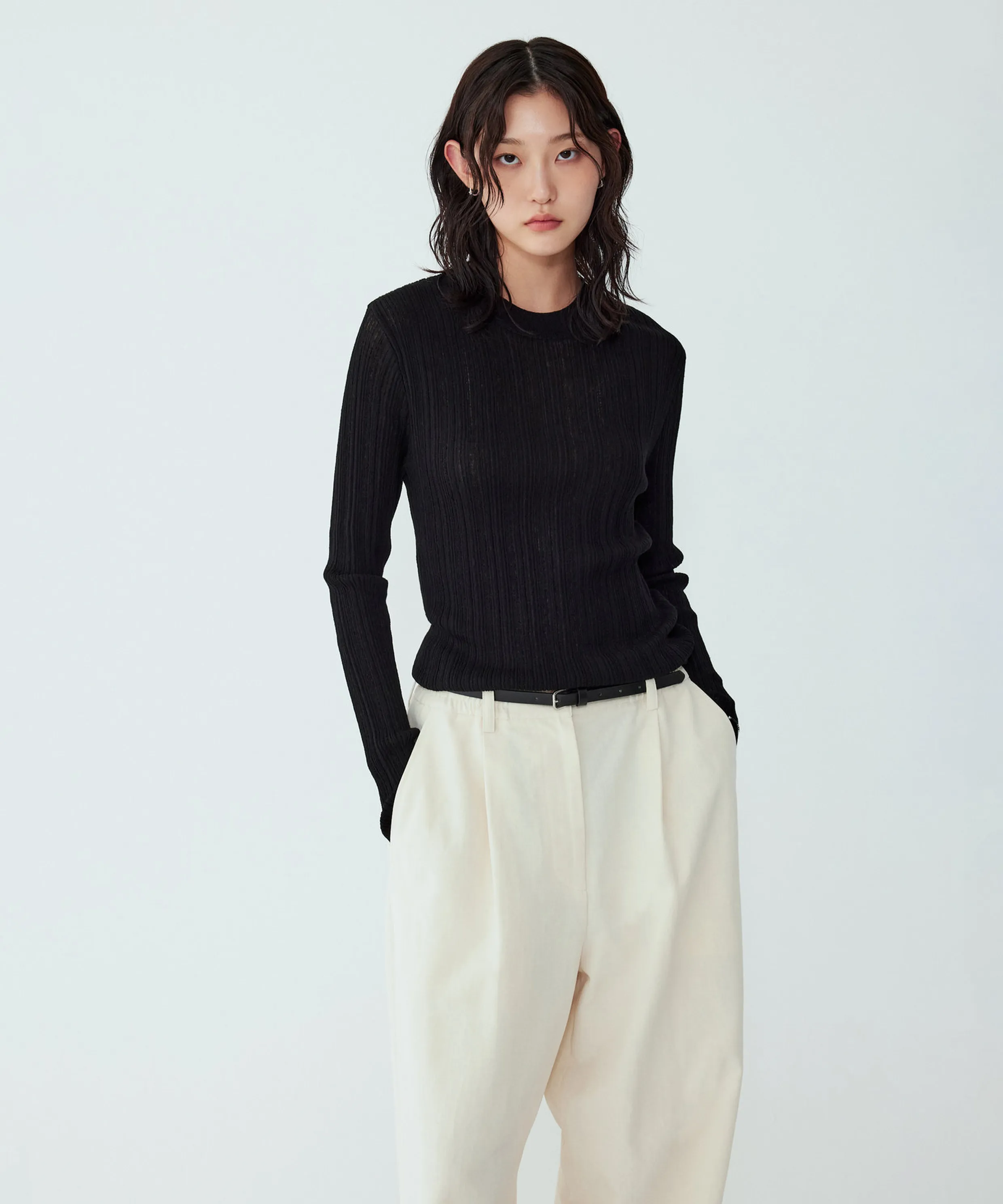 Ribbed Long Sleeve Knit_Black 9105452116