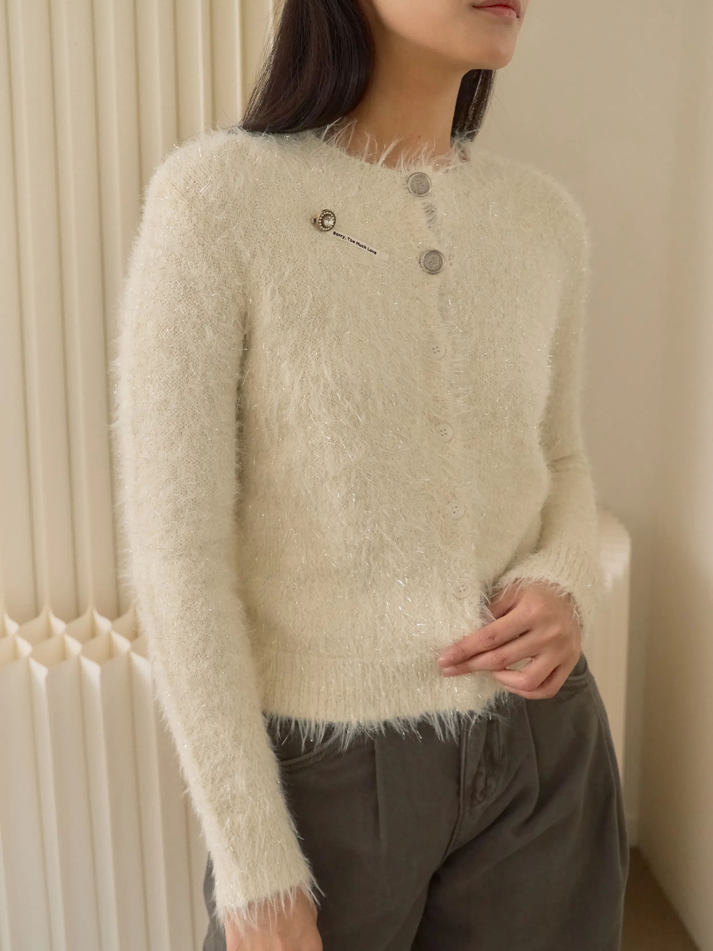 Sweet Halo Metallic Knit Cardigan_Ivory