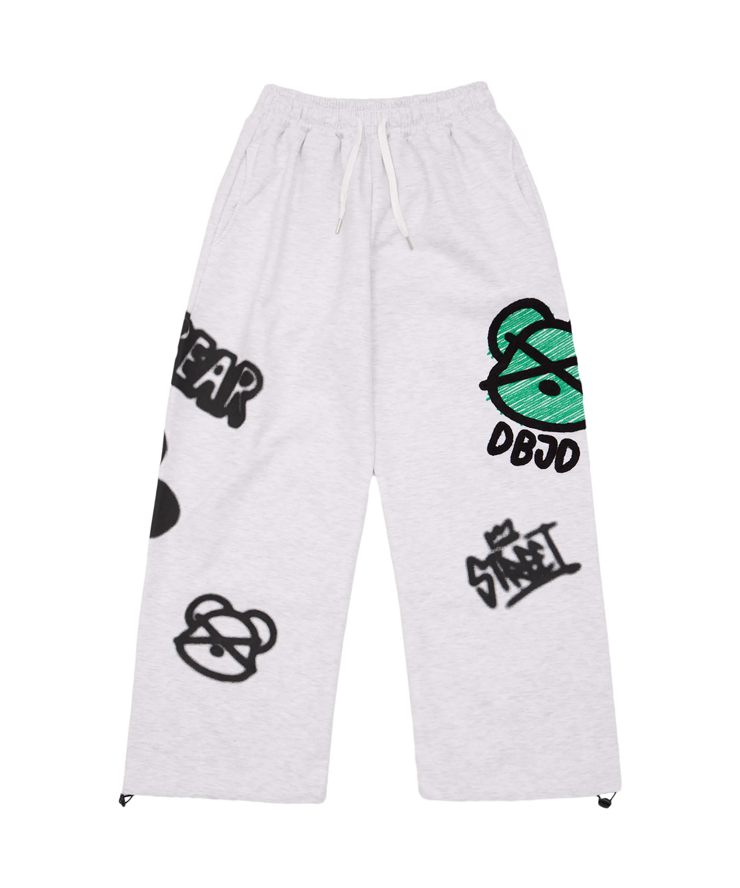 Bear Embroidery Wide String Pants (Light Gray)