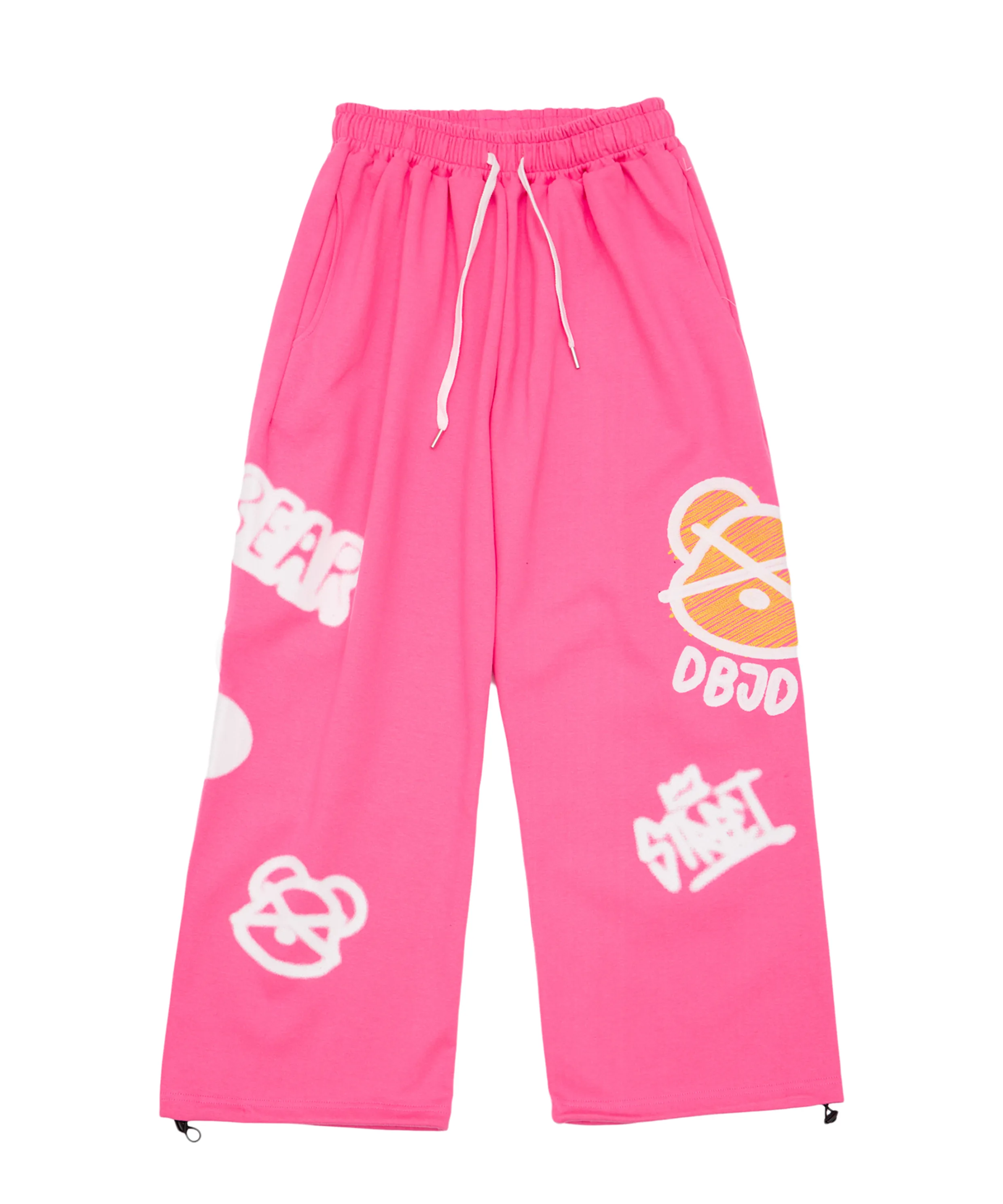 Bear Embroidery Wide String Pants (Pink)