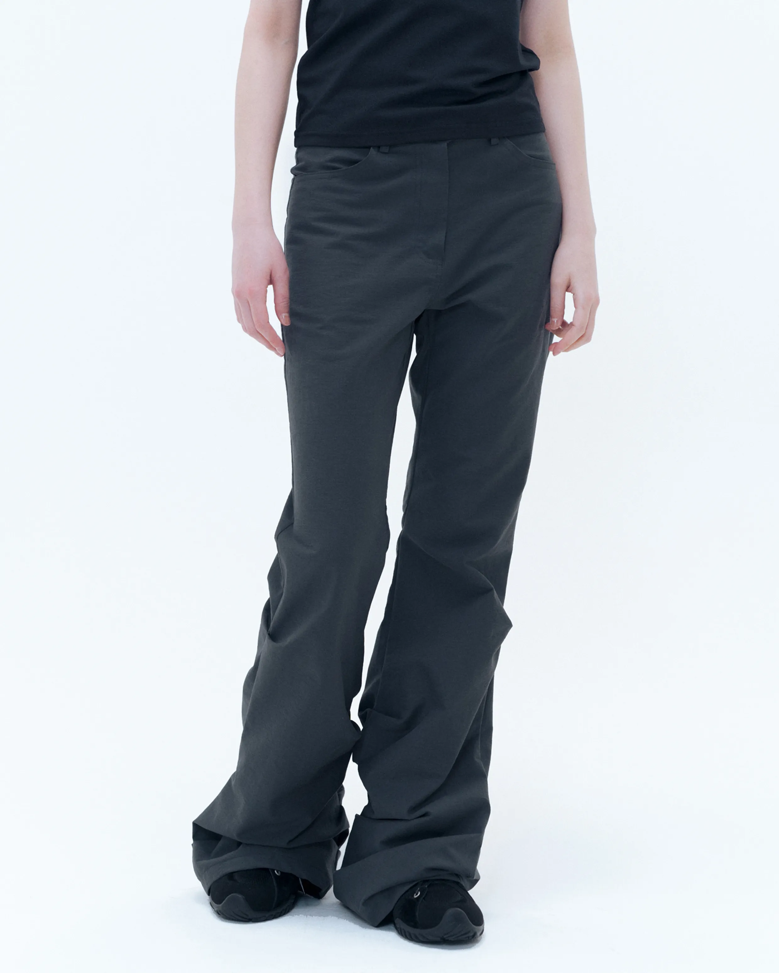 Cotton shirring bootscut pants CHARCOAL