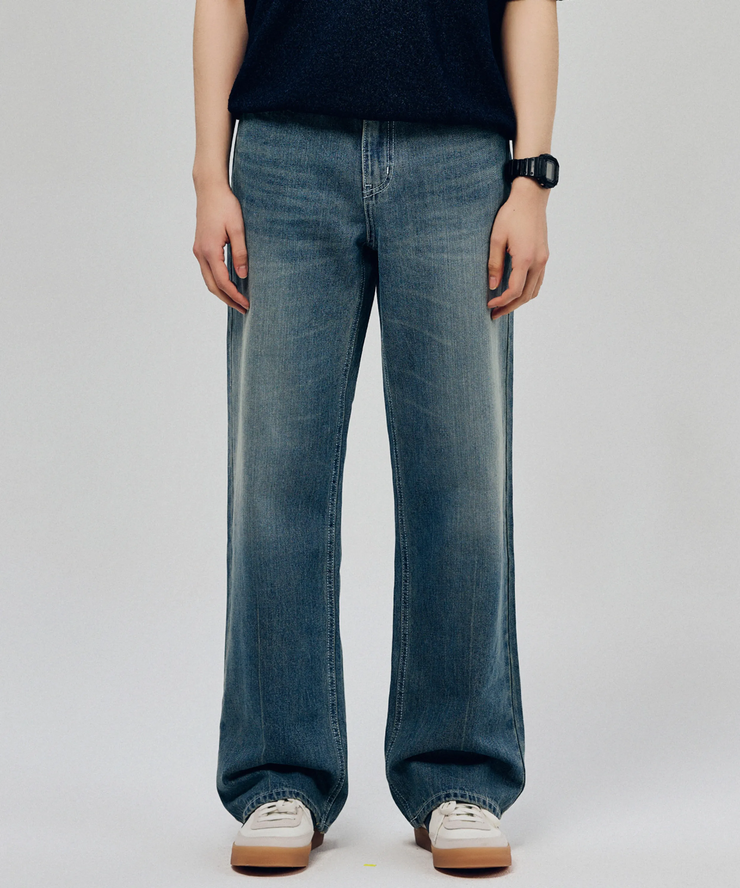 BLUE WASHED SEMI WIDE JEANS