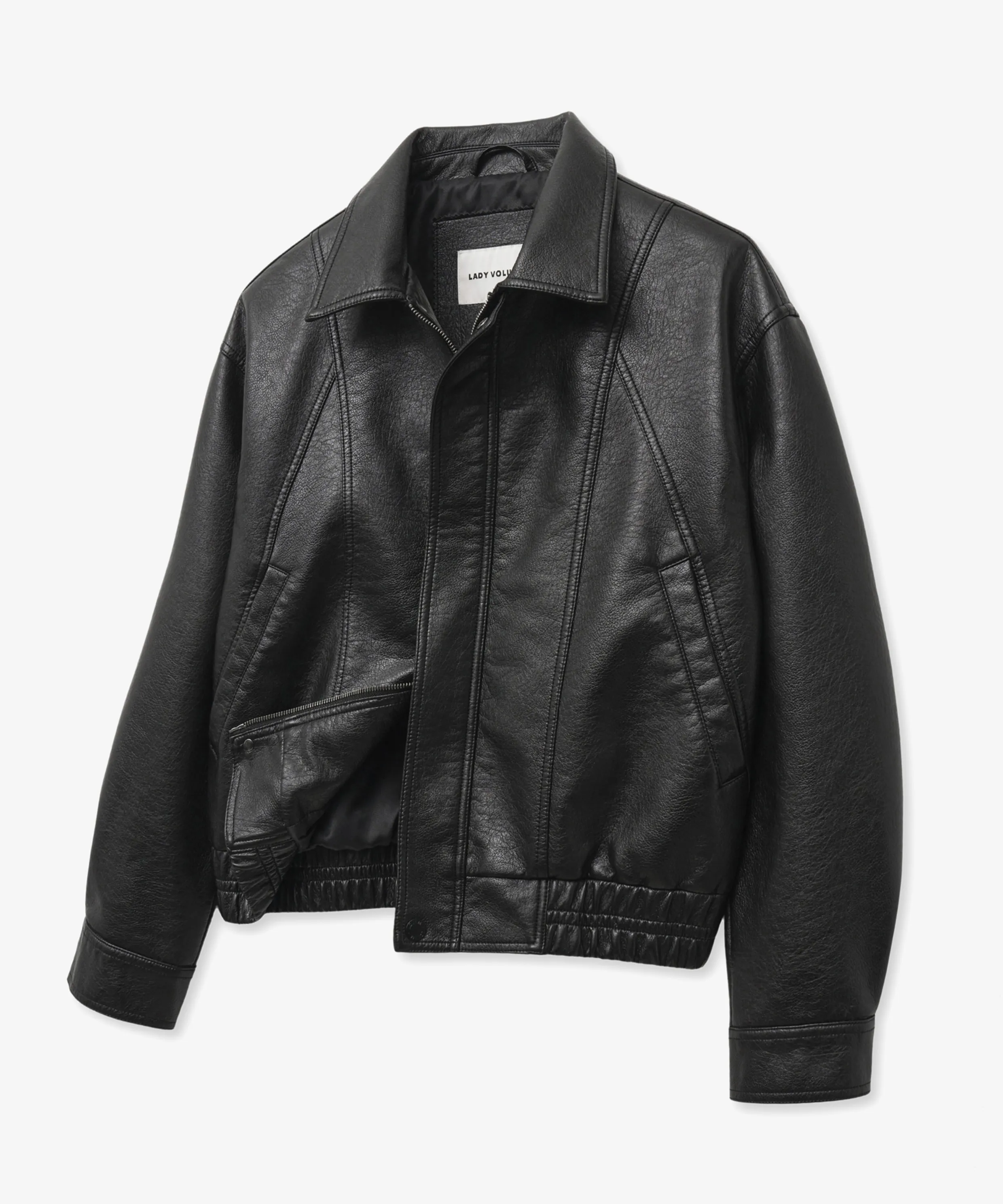 (Woman) Washed leather real pocket bomber crop jacket_Brown