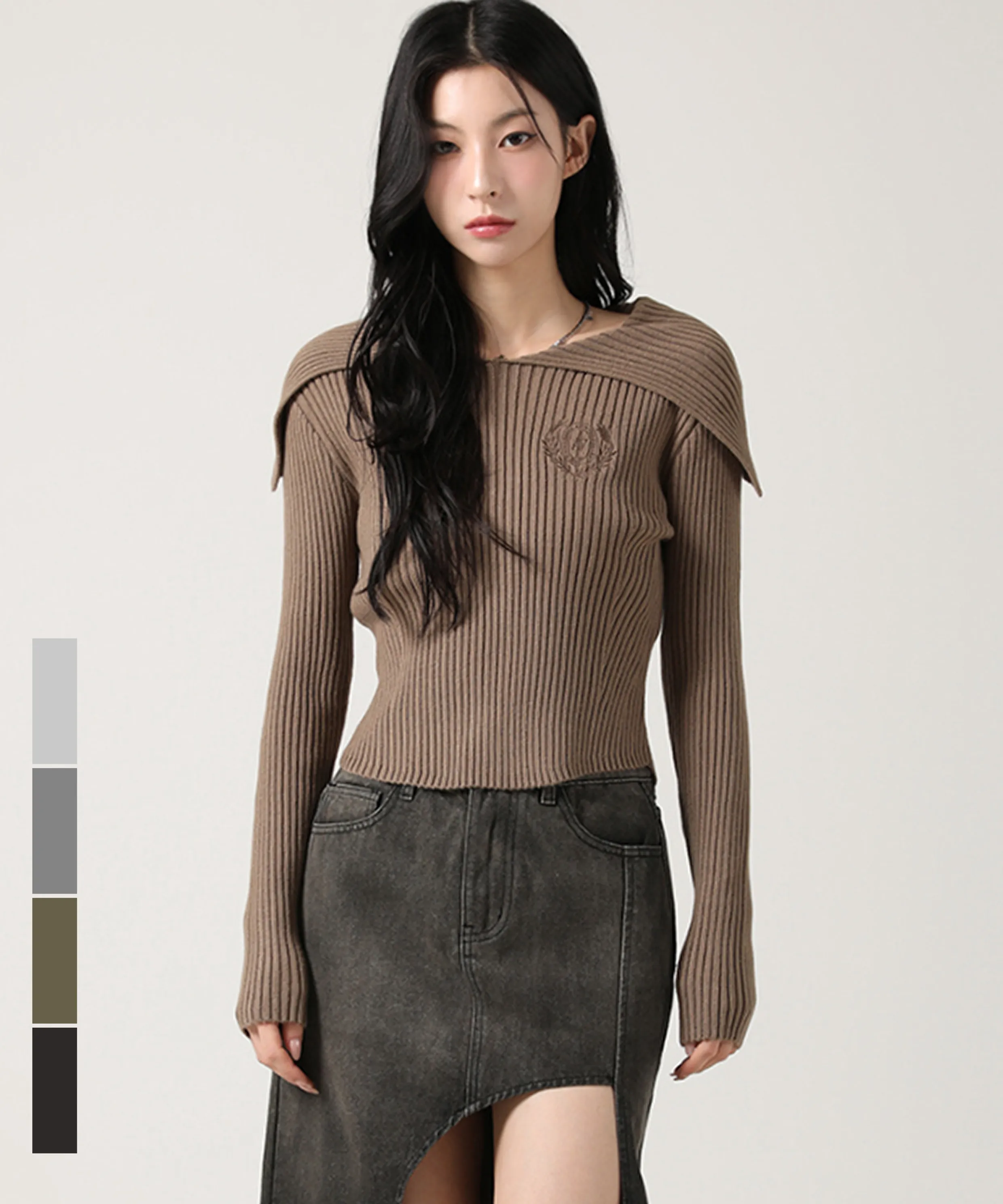 [5 Colors] Solid Unbalanced Off-Shoulder Sweater