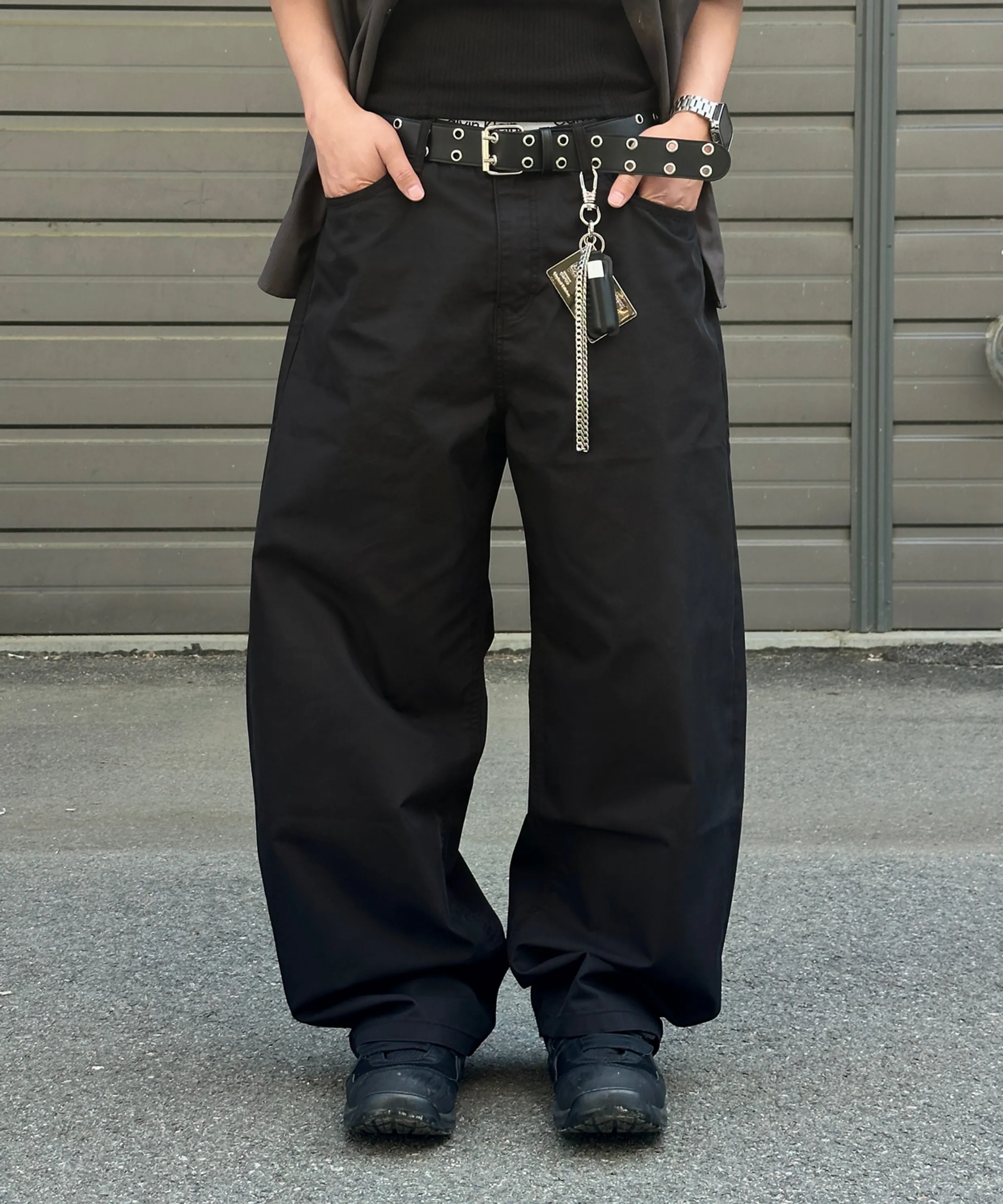 Curved Wide Raw Denim Pants [Indigo]