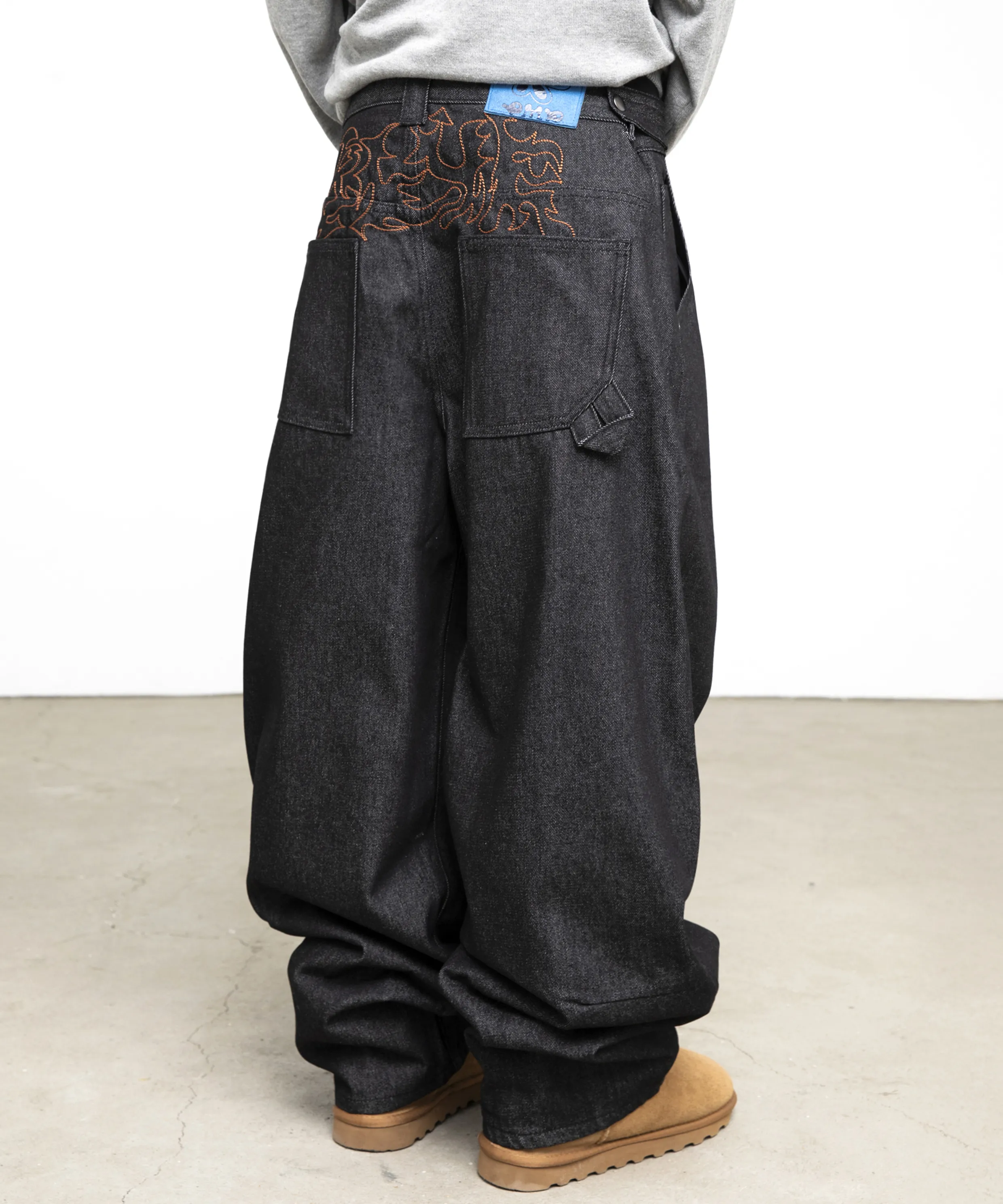 White Logo Striped Denim Pants - Black