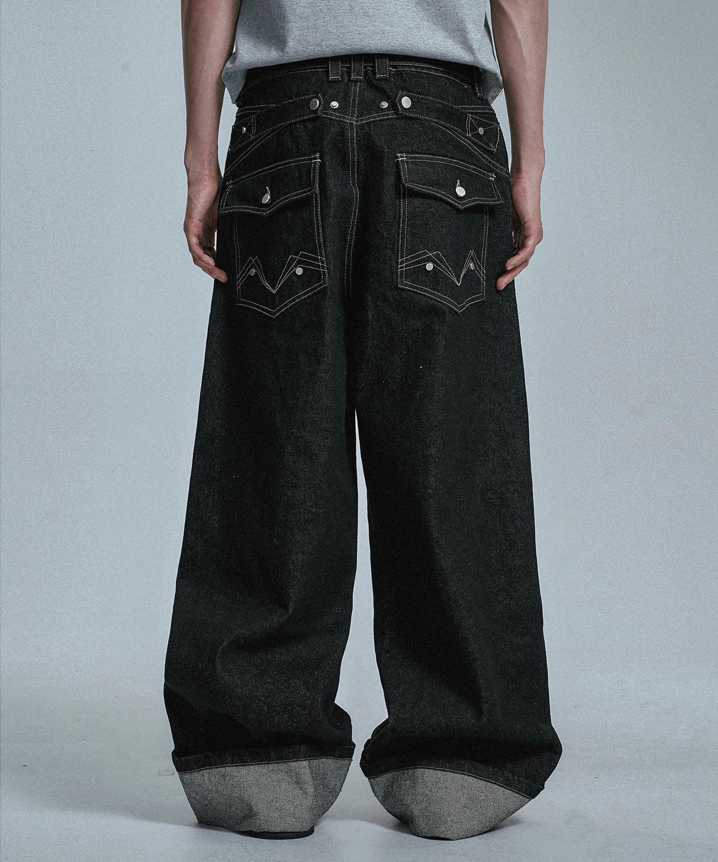 White Logo Striped Denim Pants - Black