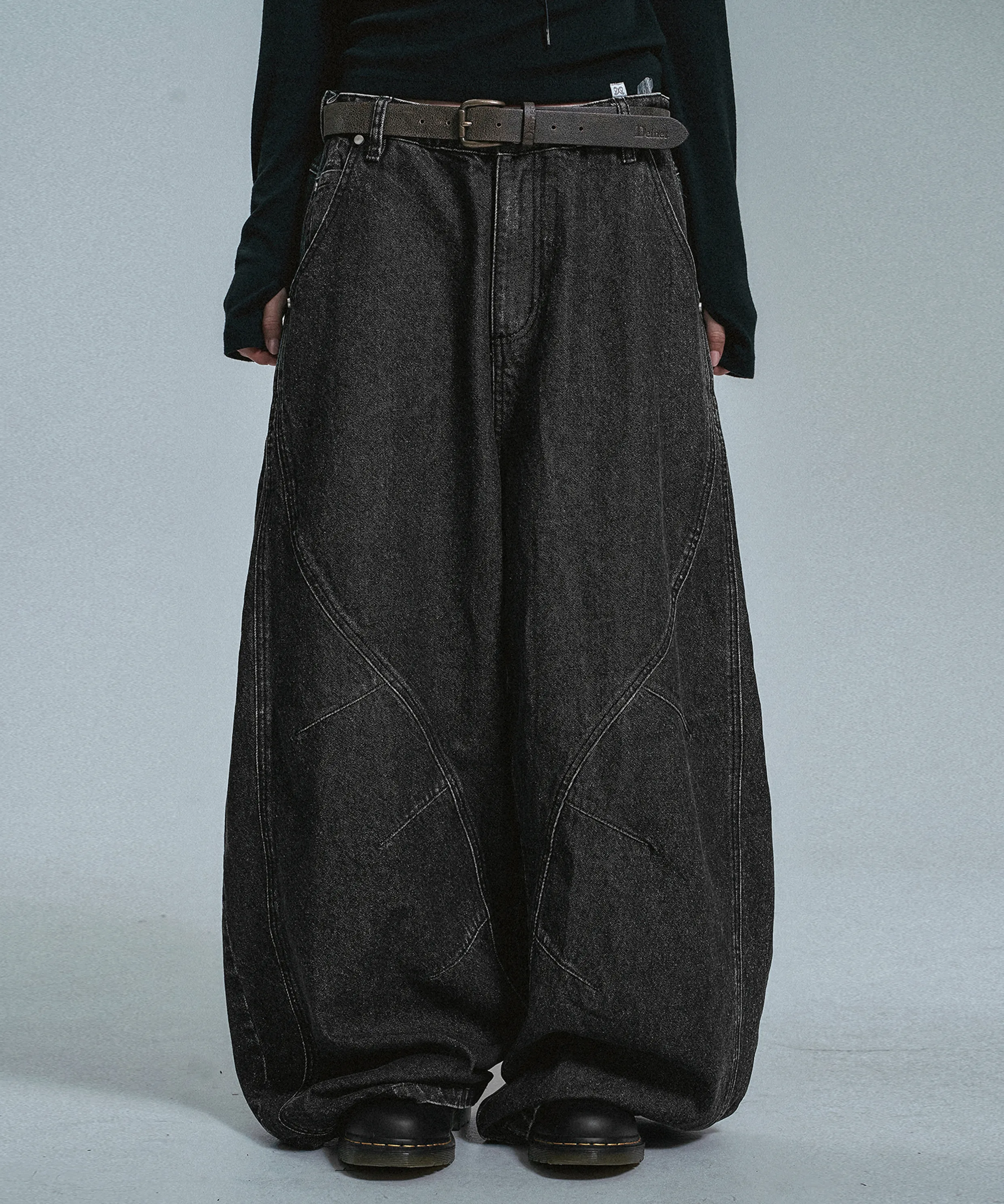 White Logo Striped Denim Pants - Black