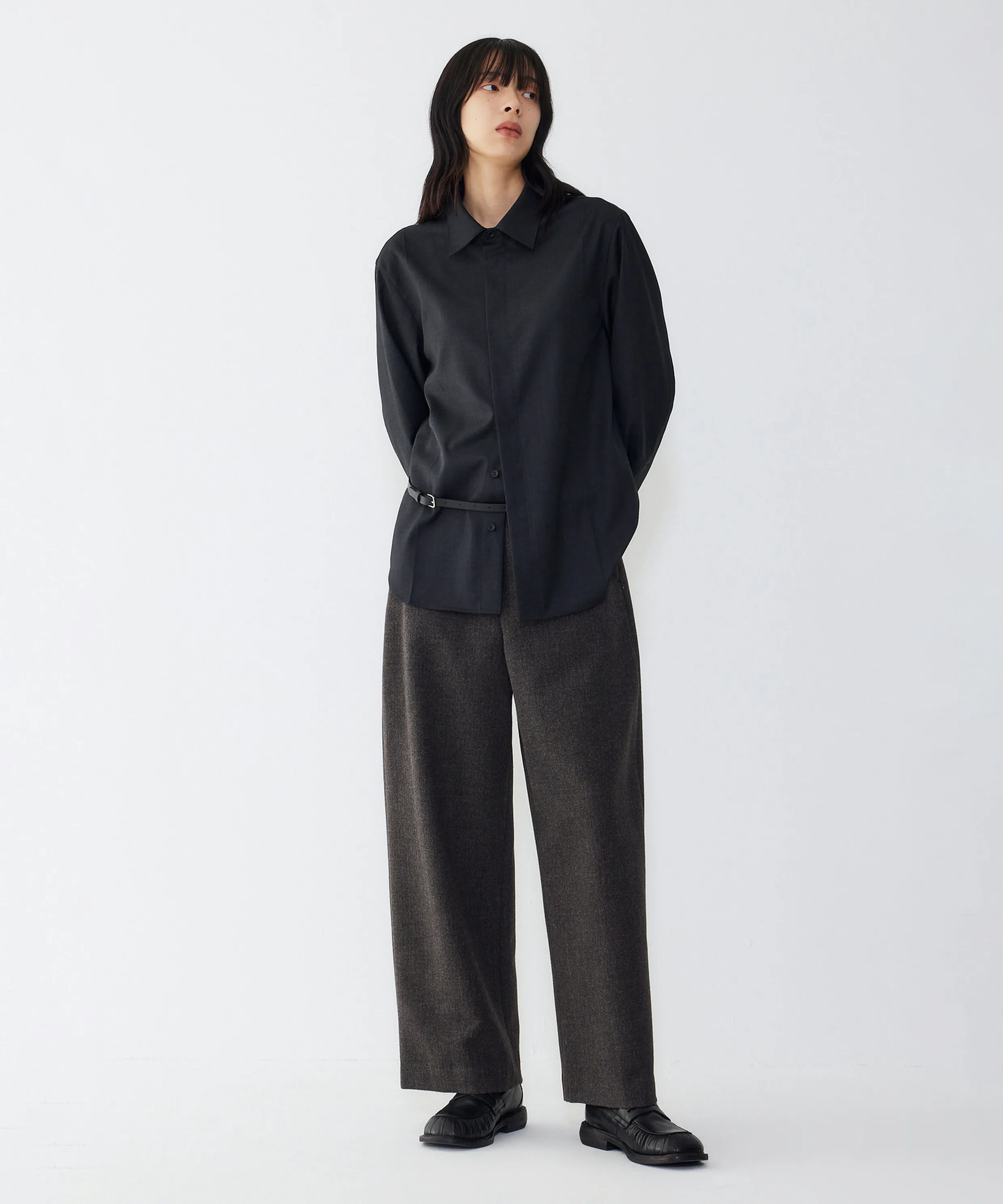 Wide Fit Simple No-Tuck Pants_Charcoal 9105431223