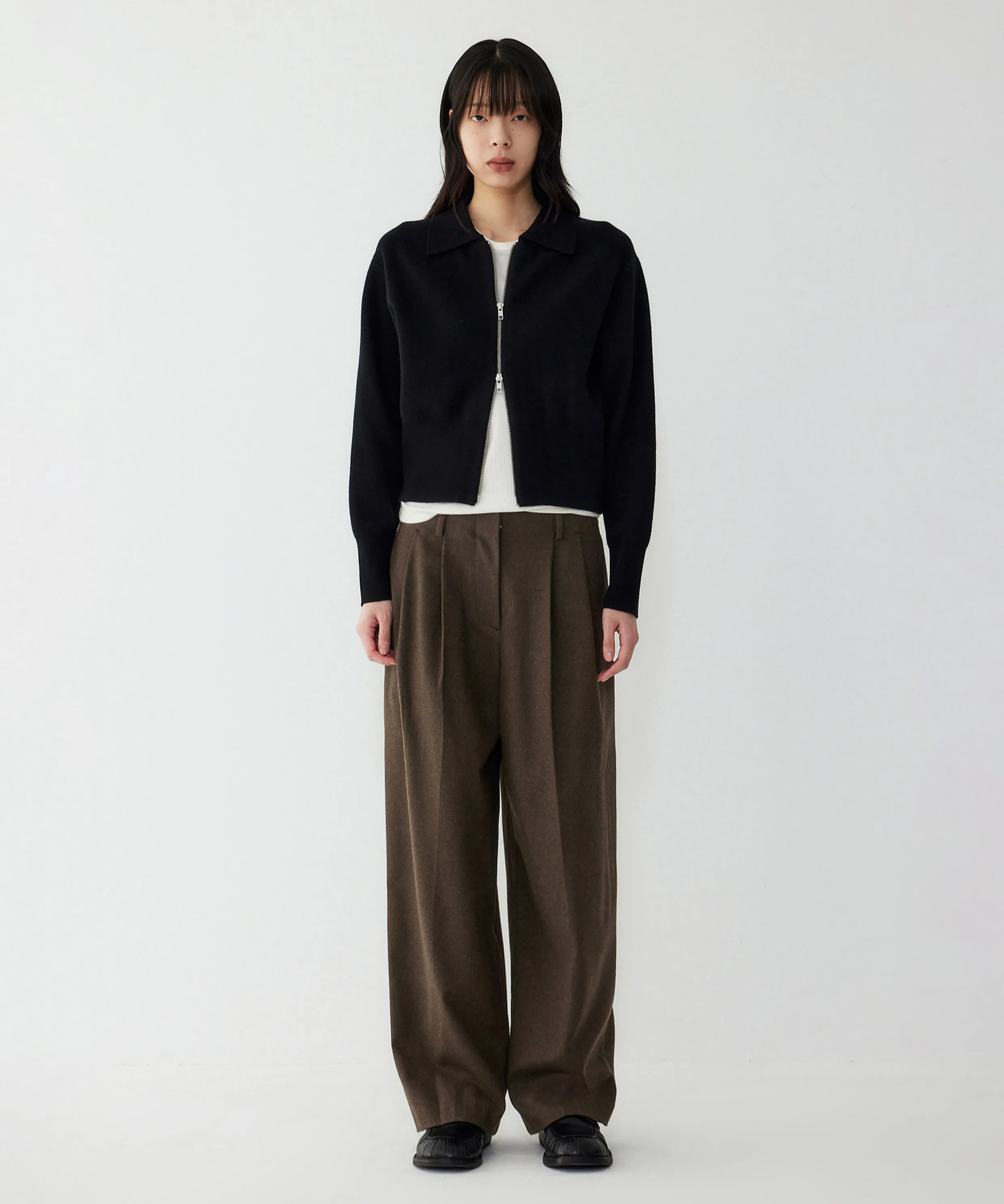 Wool Blend Straight Two-Tuck Pants_Khaki 9105431212