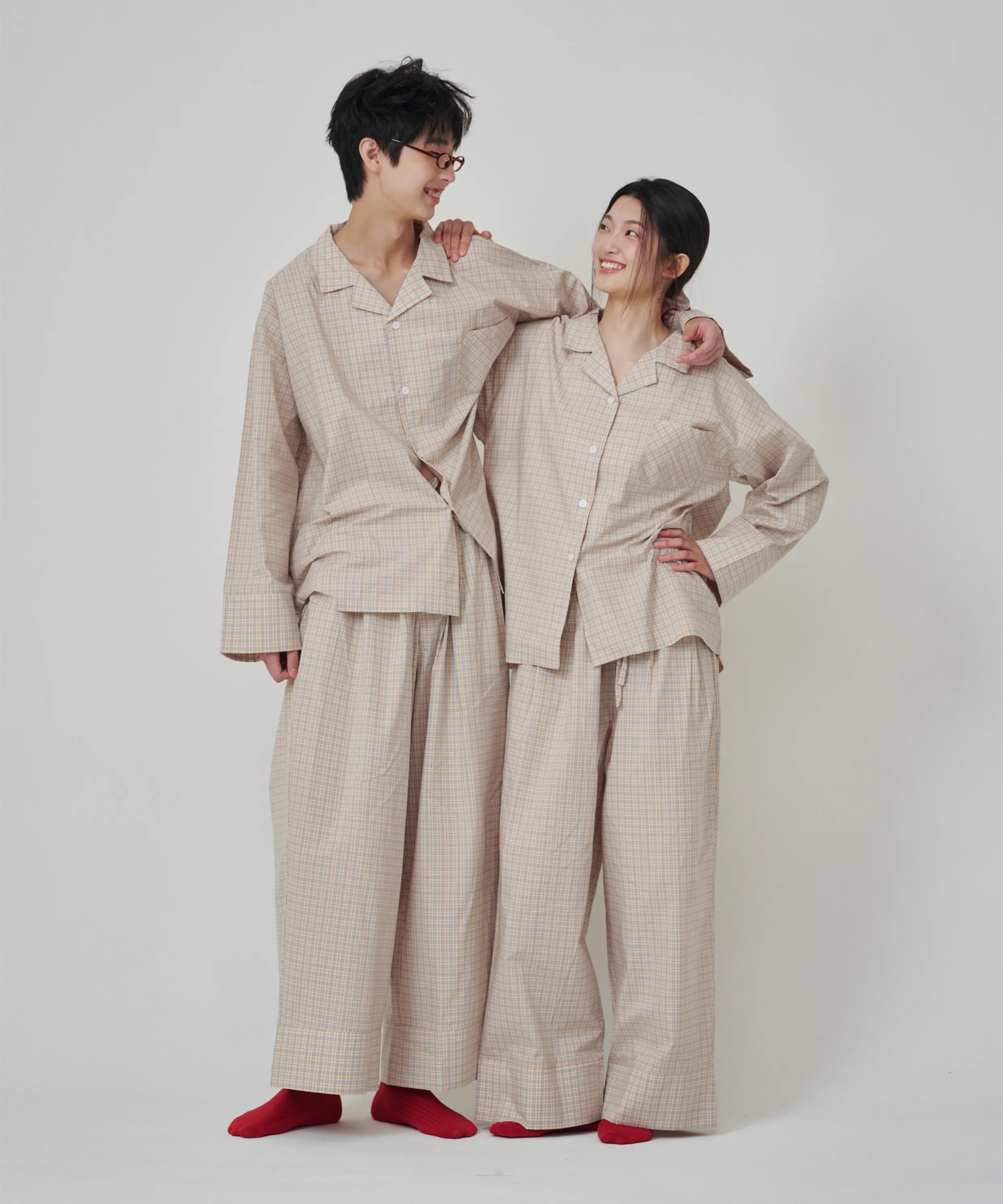 (w)Standard Bean Stripe Pajama Long Sleeve Set Green Lemon
