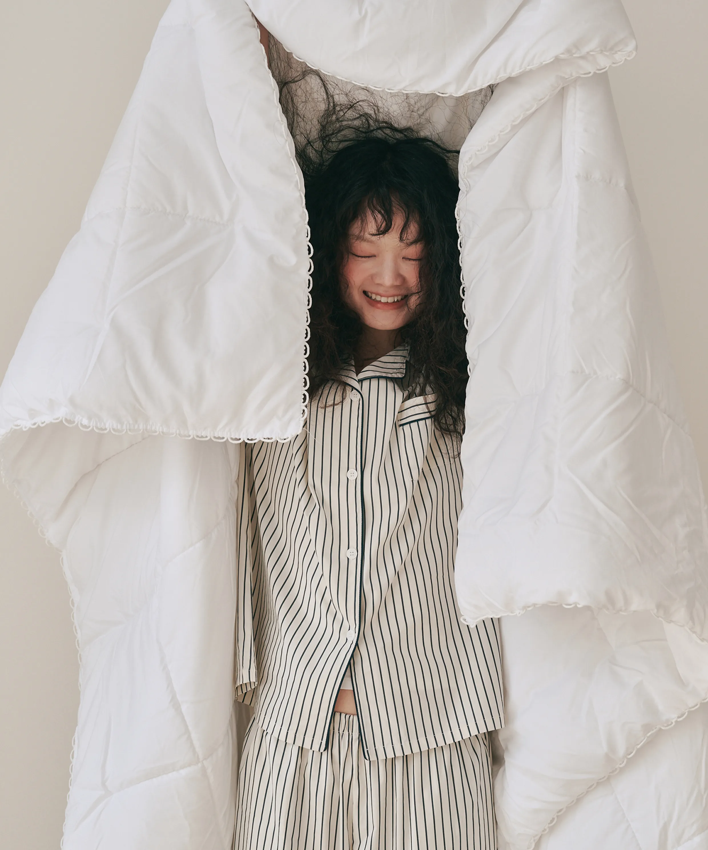 (w)Standard Bean Stripe Pajama Long Sleeve Set Green Lemon