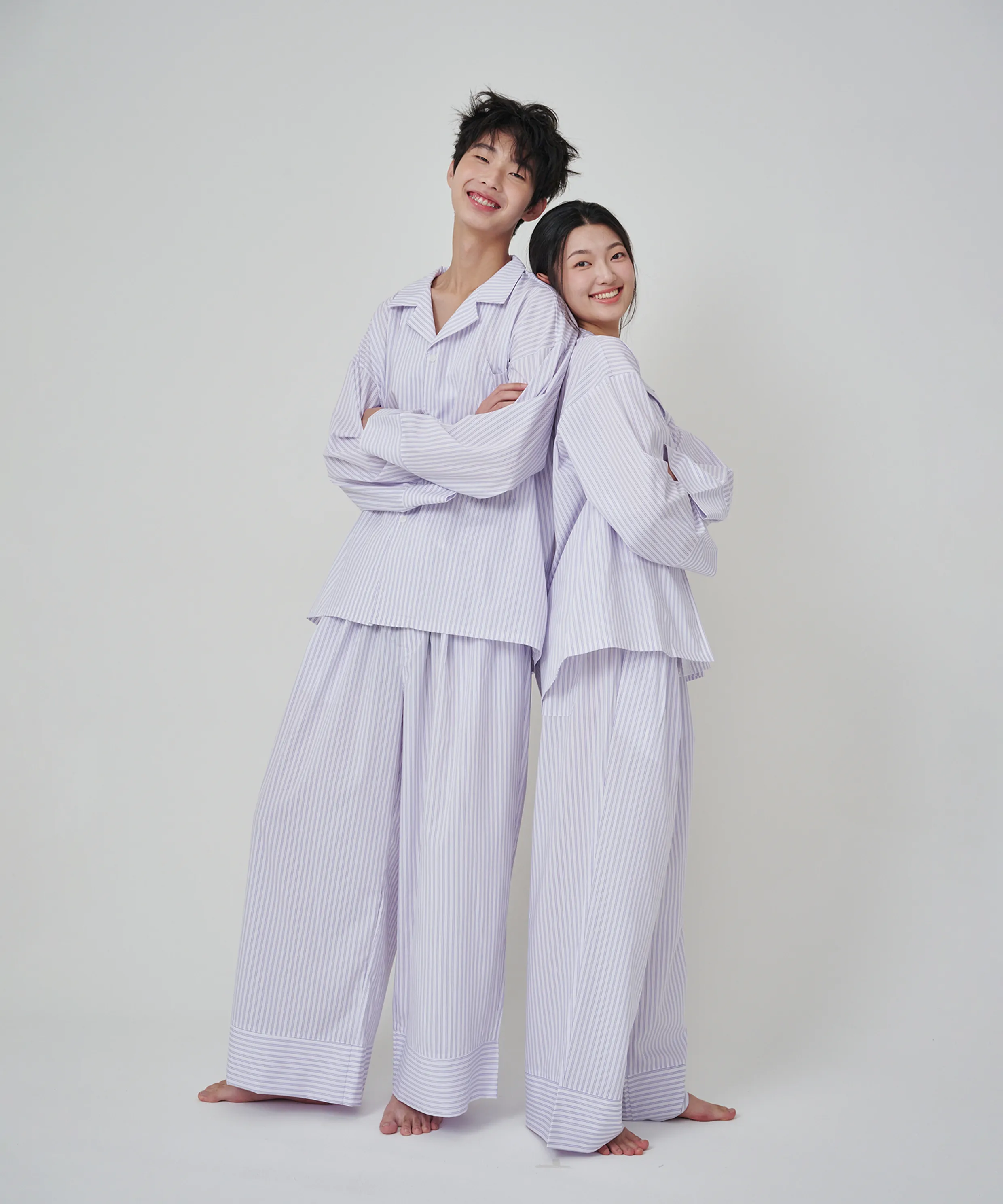 (w)Standard Bean Stripe Pajama Long Sleeve Set Green Lemon
