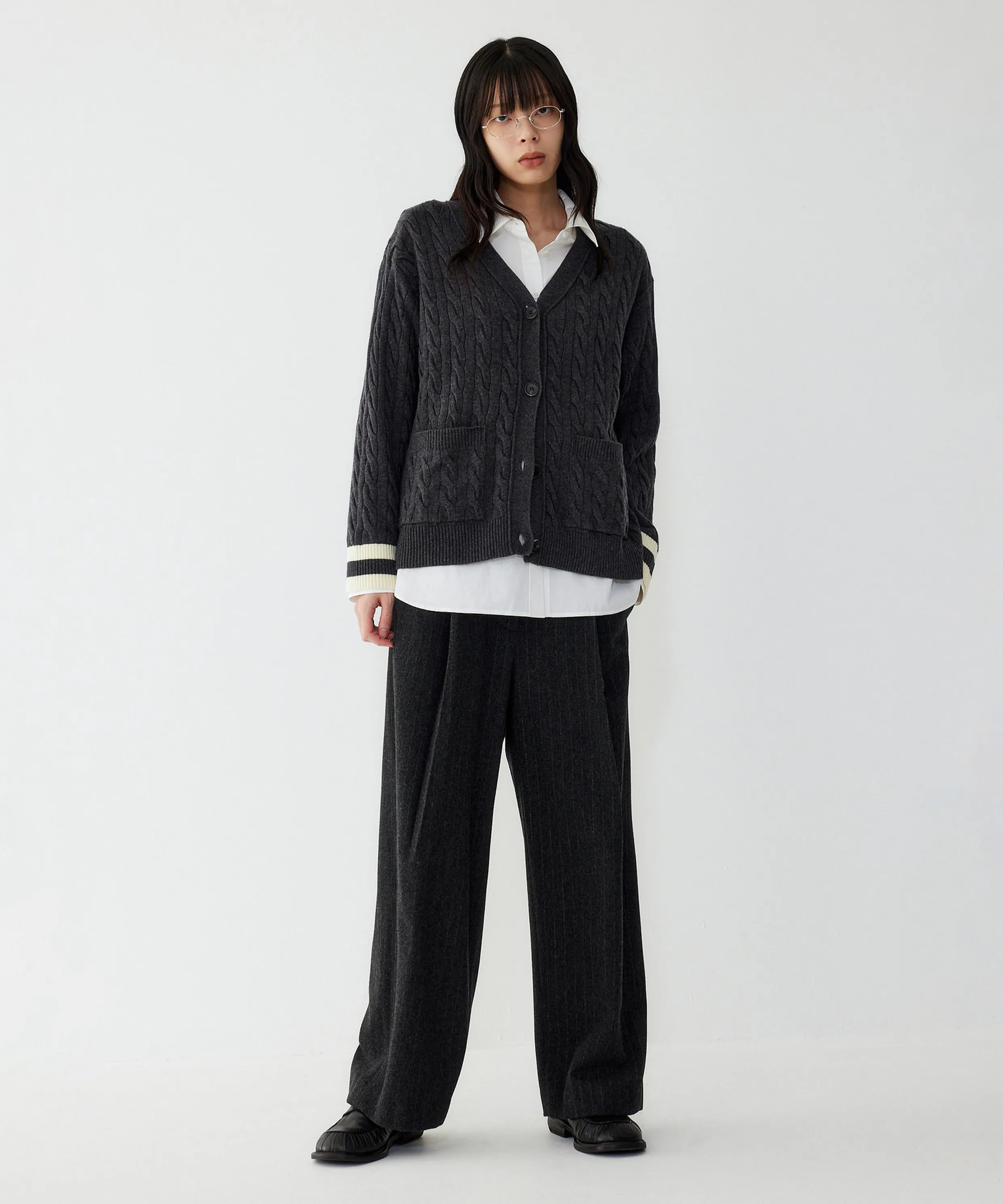 Wool Stripe Long Pants_Melange Dark Gray 9105431213
