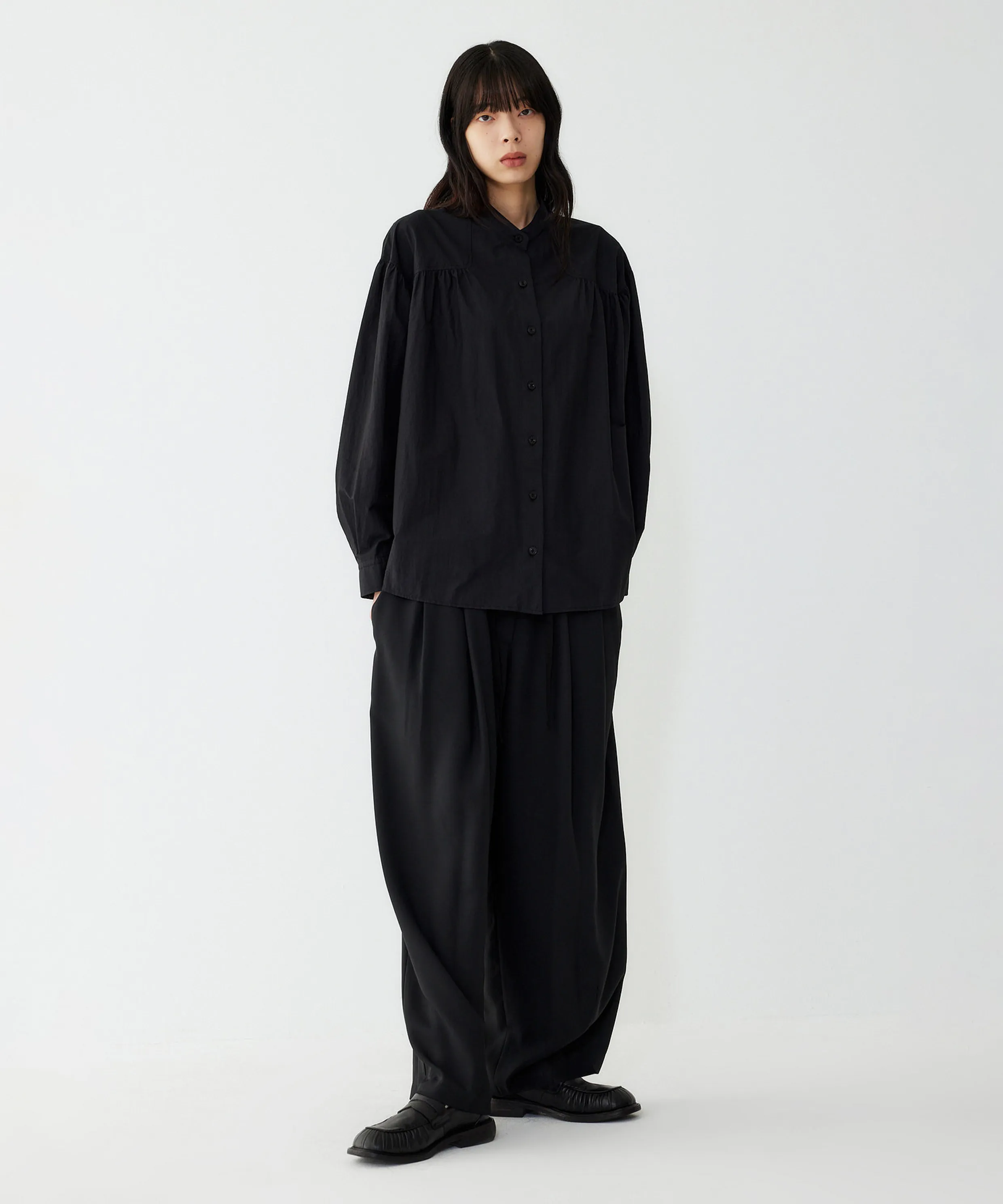 Waist String Banding Pleated Pants_Black 9105331564