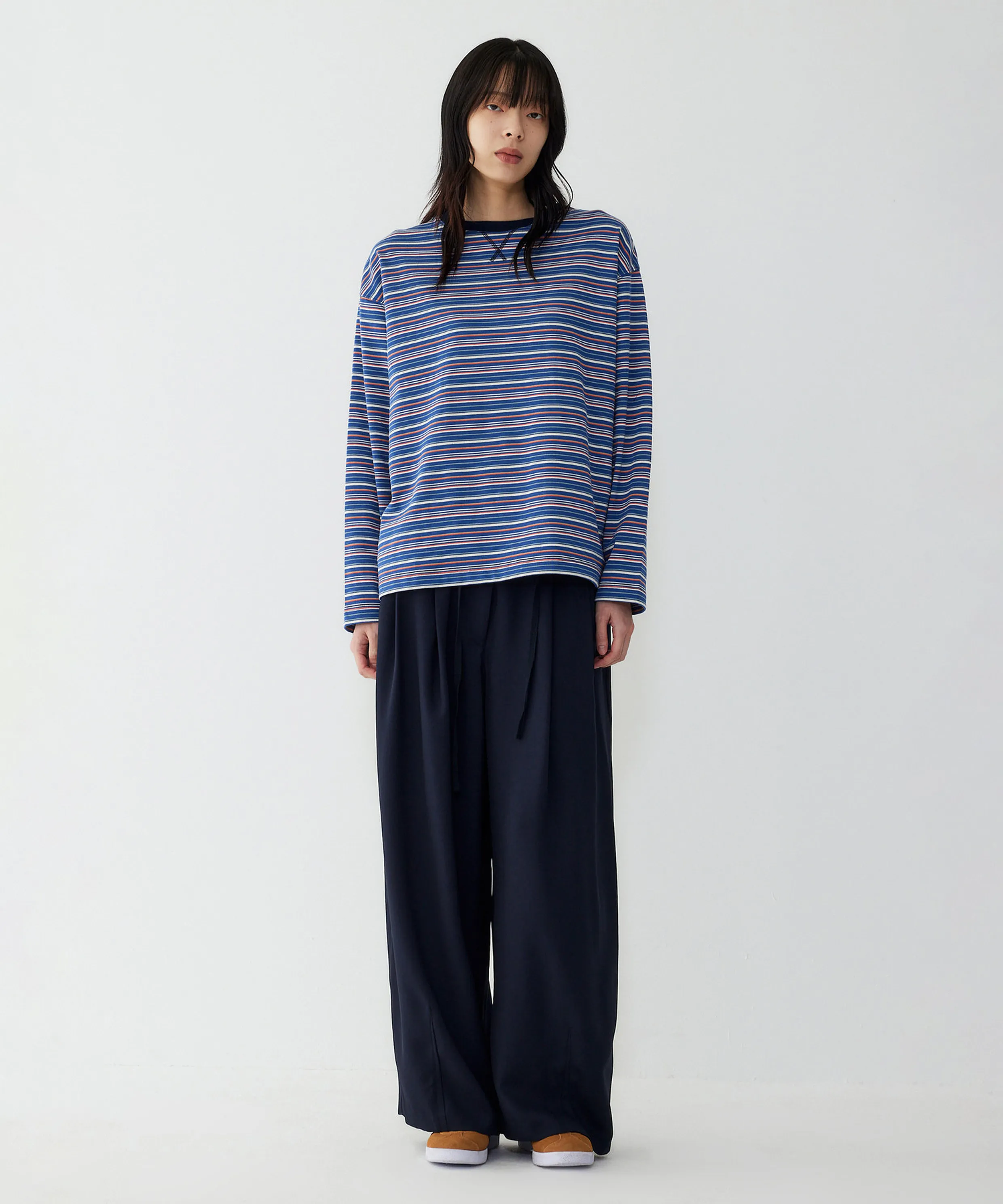 Waist String Banding Pleated Pants_Dark Navy 9105331564