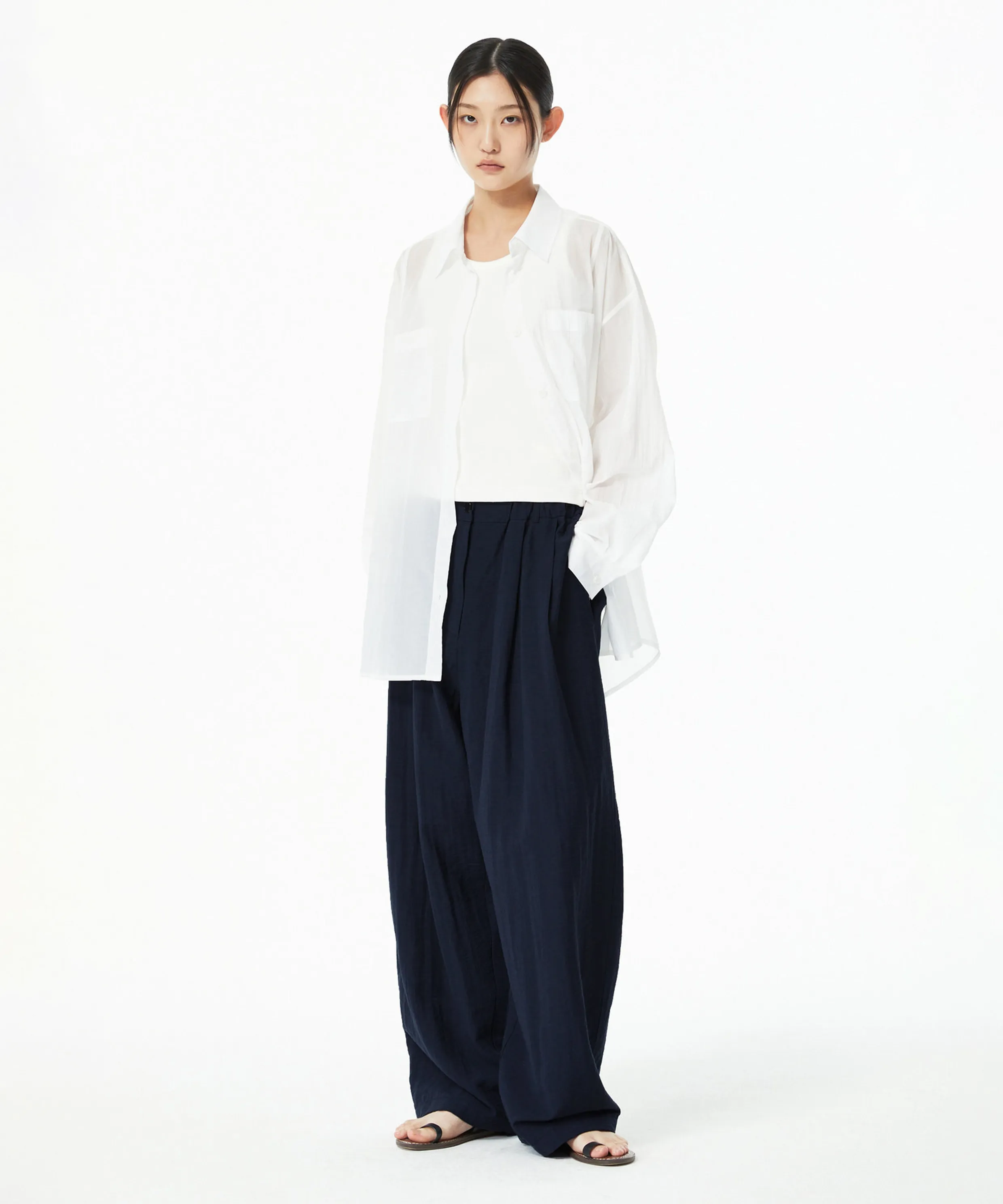 Linen Blend Banding Pants _Navy 9105331196
