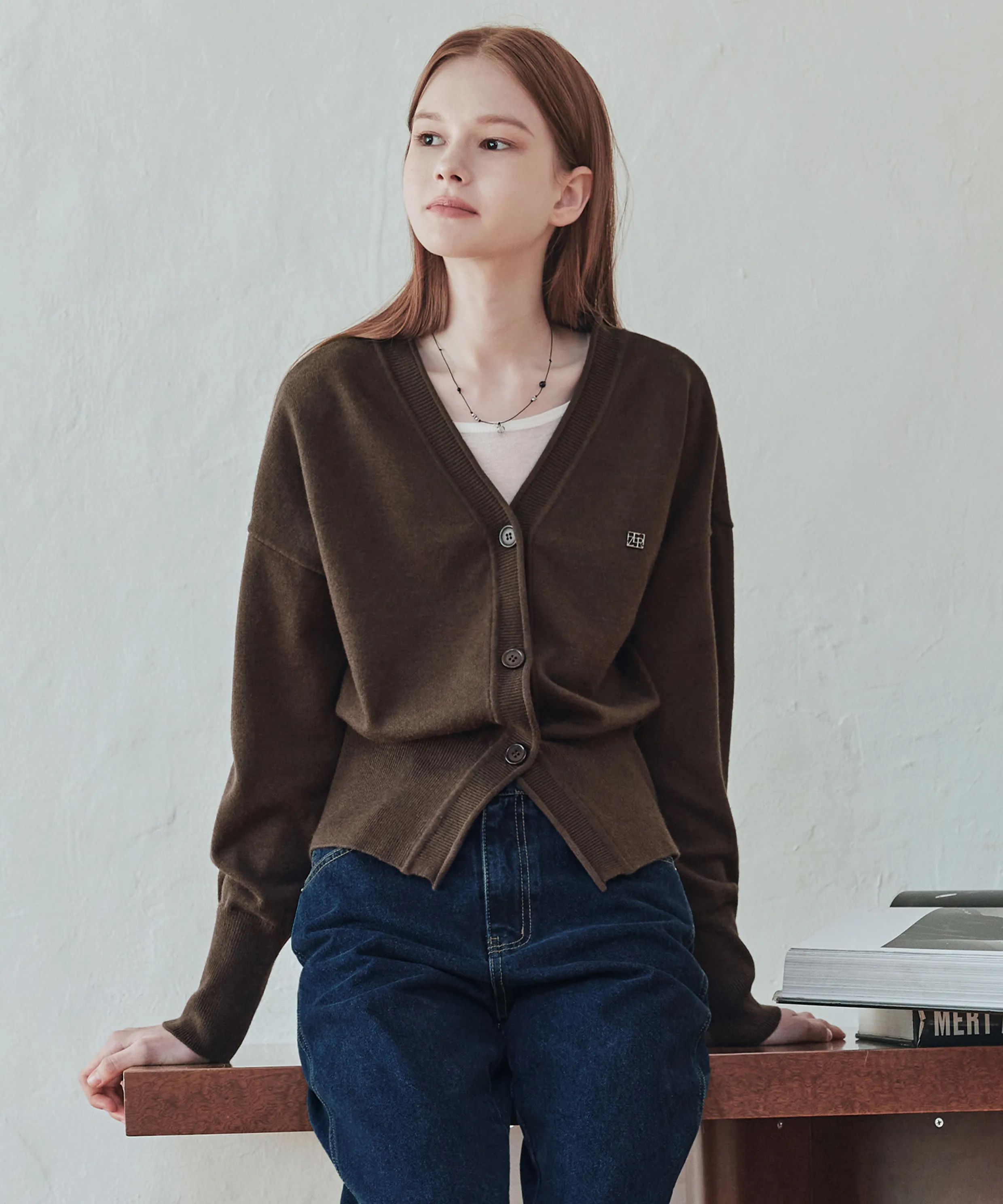 [2 Colors] Little Heart Cashmere Cardigan & Muffler Set