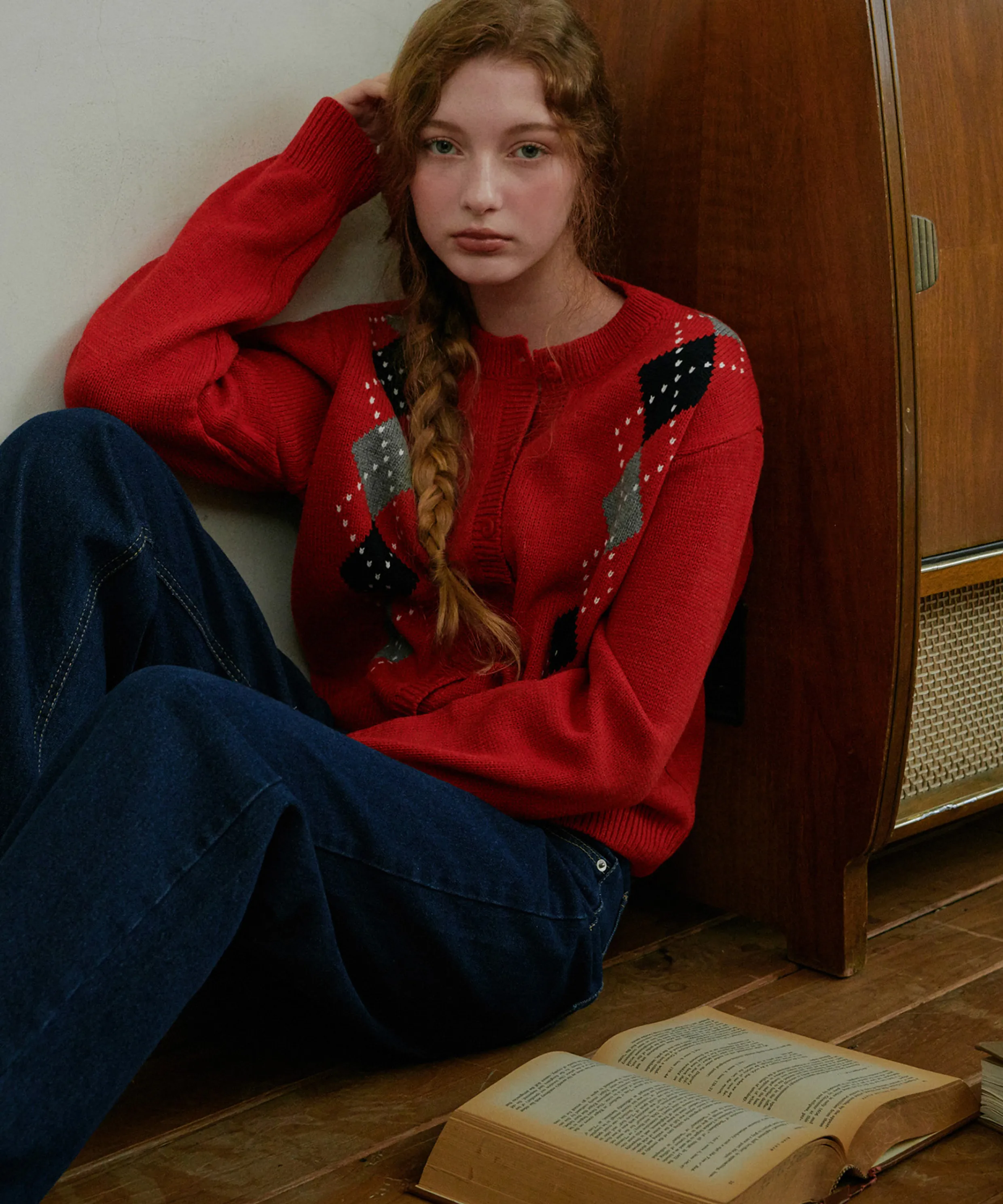 [2 Colors] Little Heart Cashmere Cardigan & Muffler Set