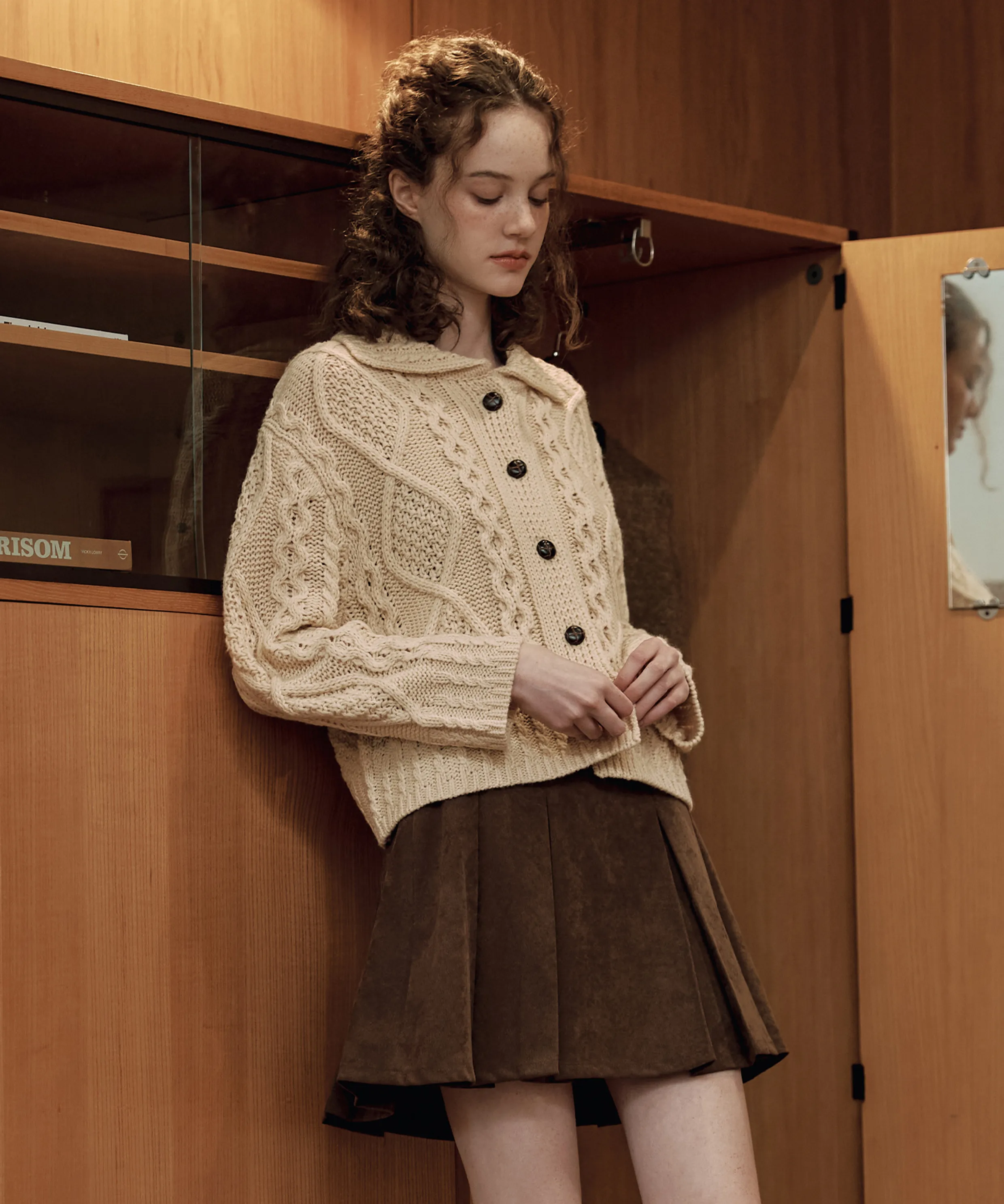 [2 Colors] Little Heart Cashmere Cardigan & Muffler Set