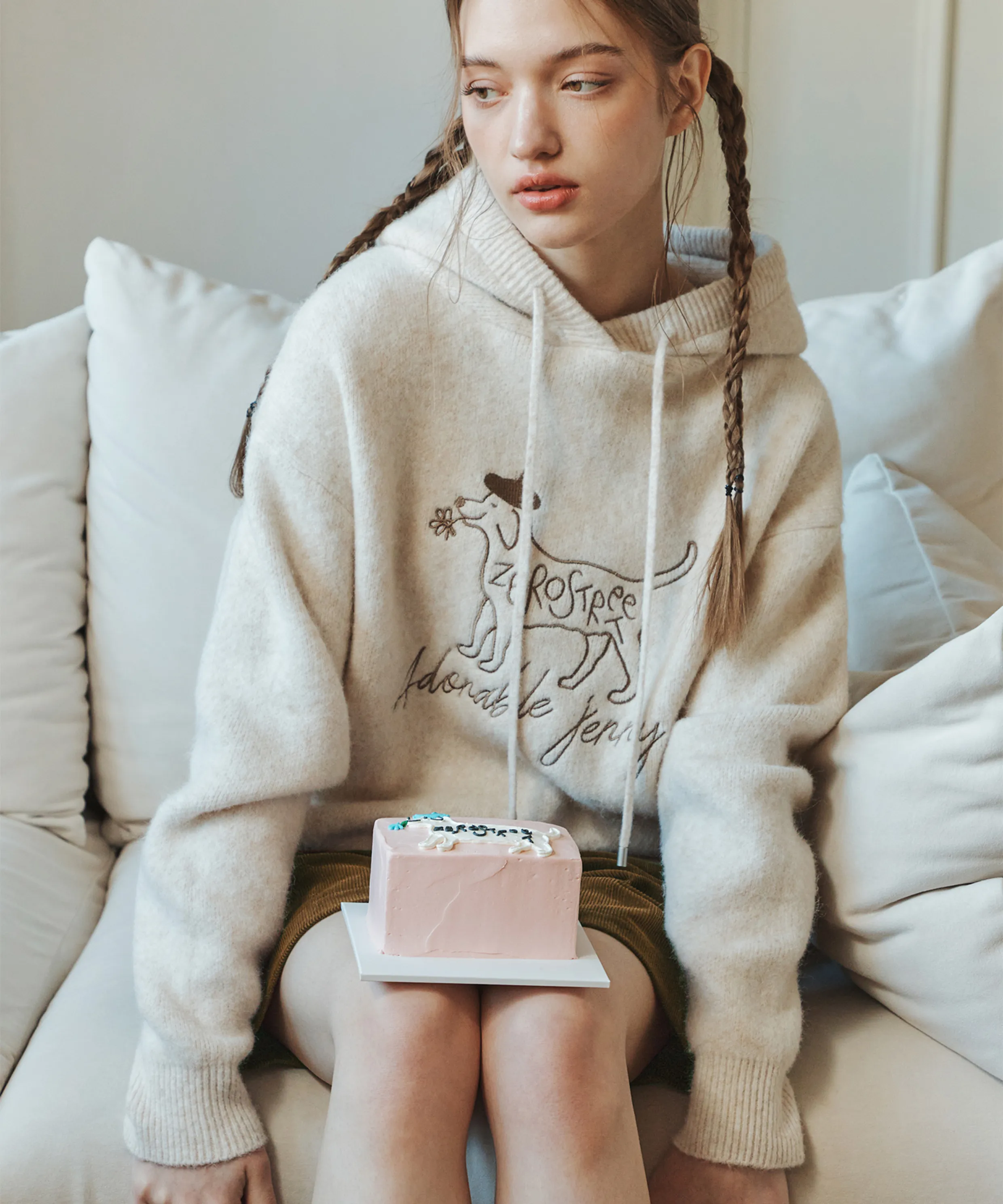 [2 Colors] Little Heart Cashmere Cardigan & Muffler Set