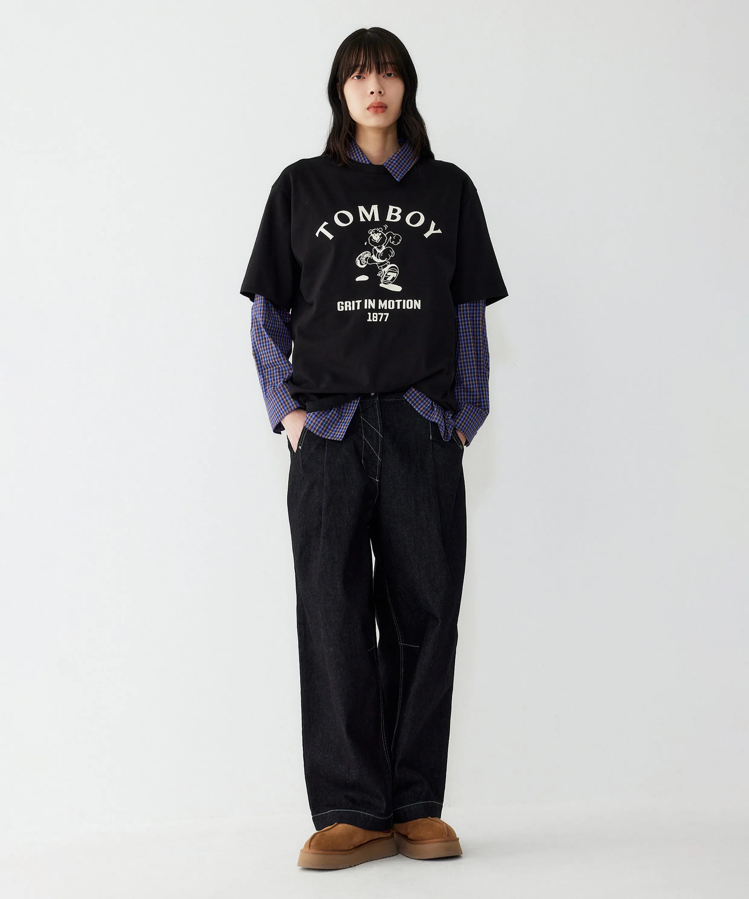 Black Stitch Banding Denim Pants_9105462145