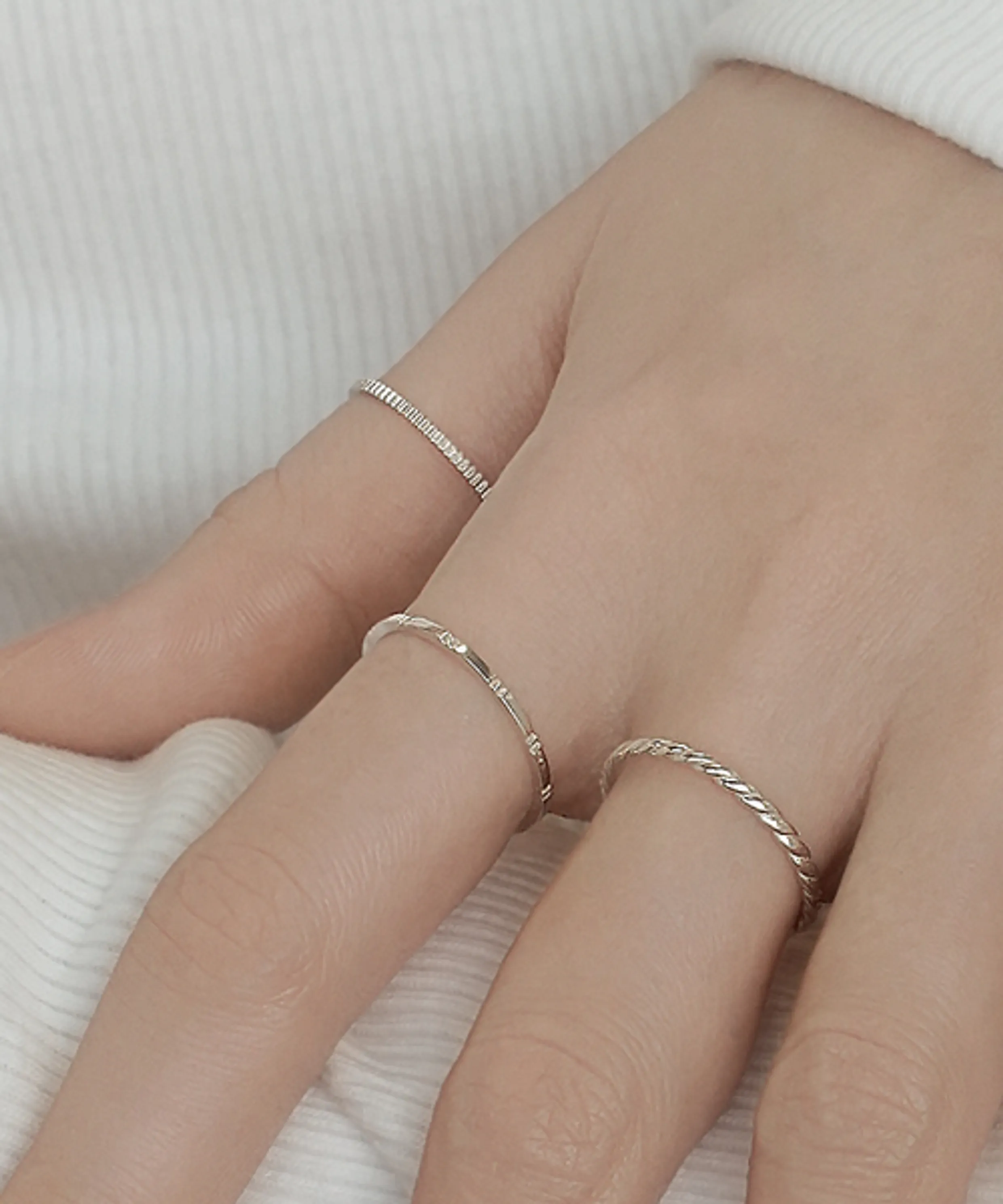 [3SET/SILVER] TEXTURE LAYER RING SET