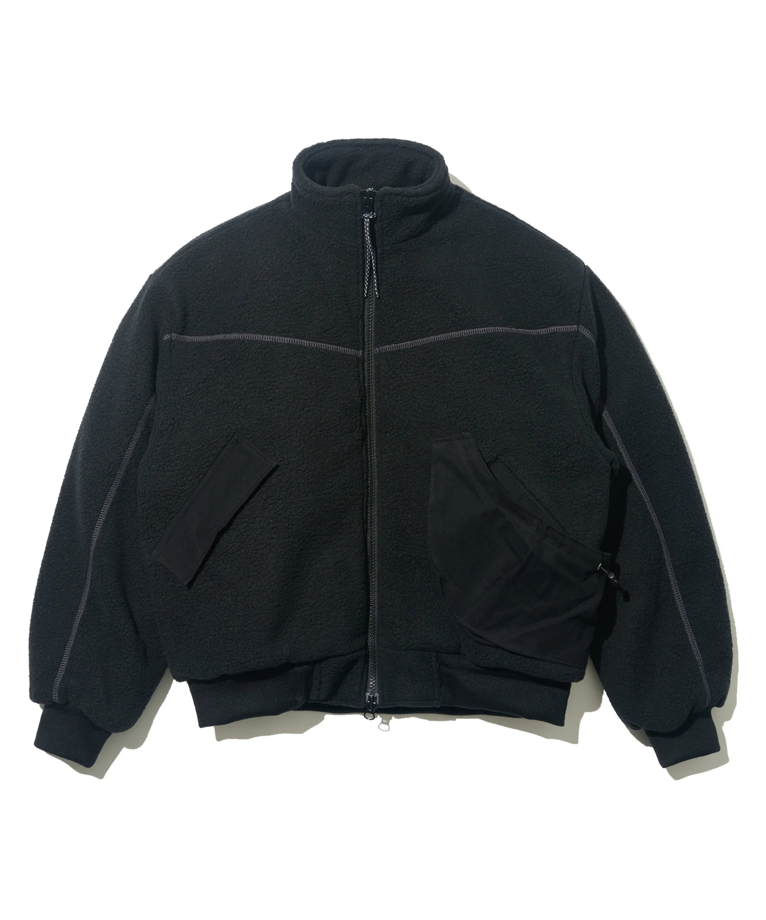 Color-blocked Heavy Oversized Police Jacket (Black)