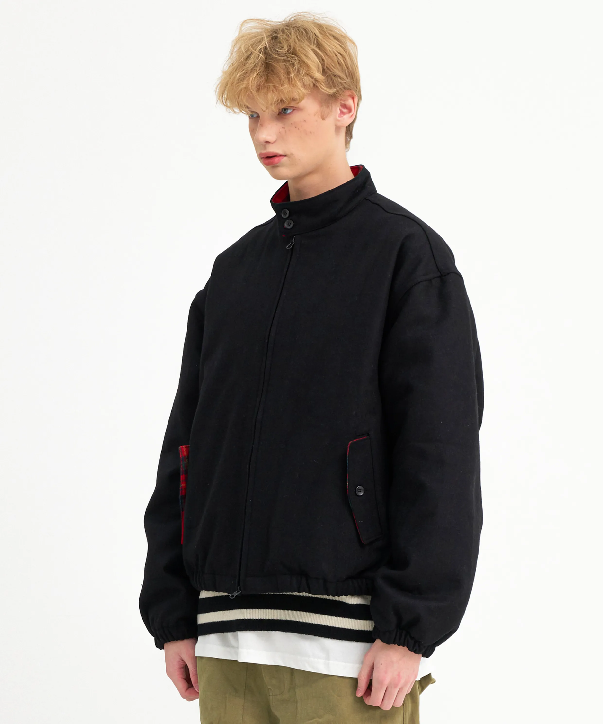 Color-blocked Heavy Oversized Police Jacket (Black)