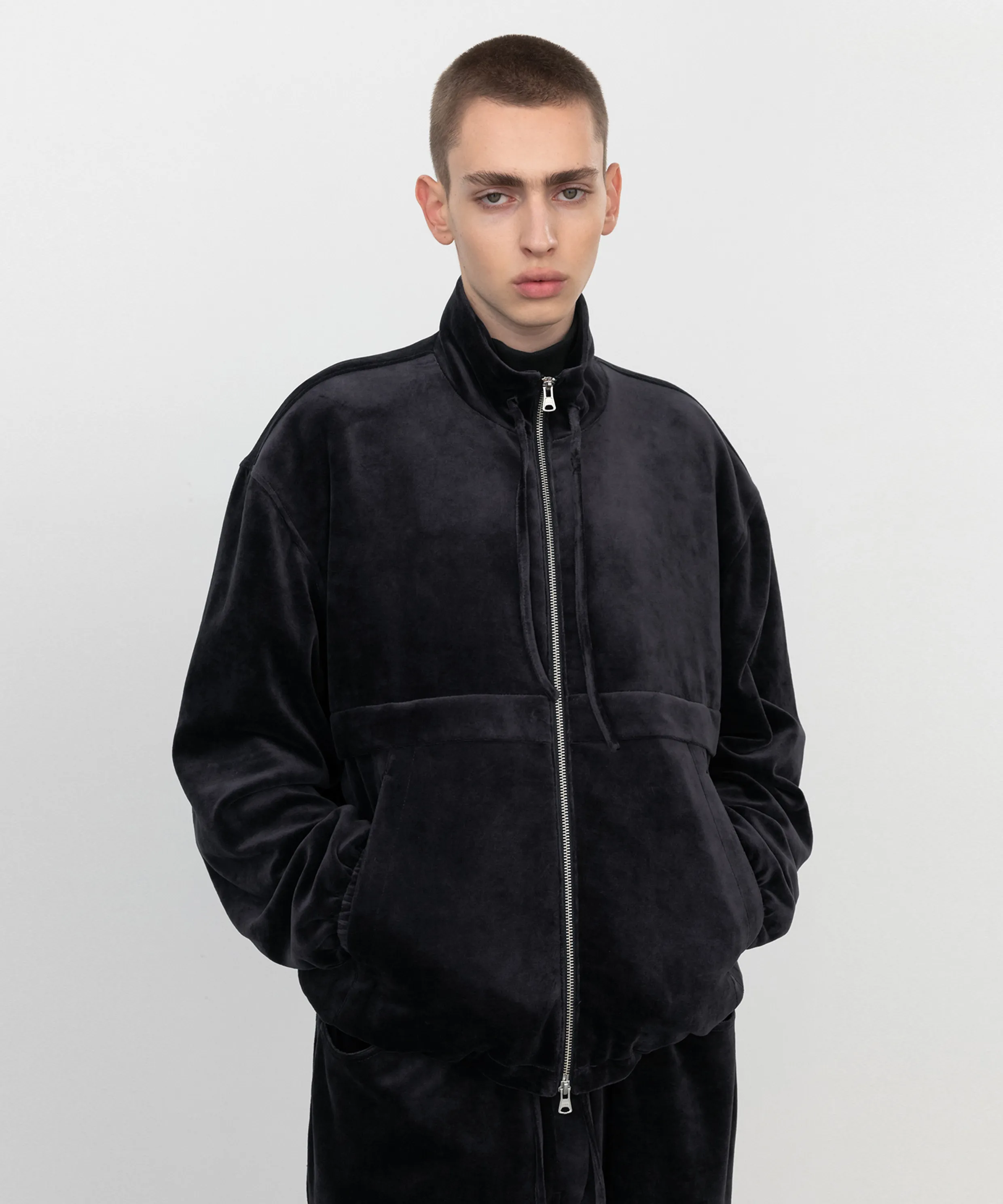 Color-blocked Heavy Oversized Police Jacket (Black)
