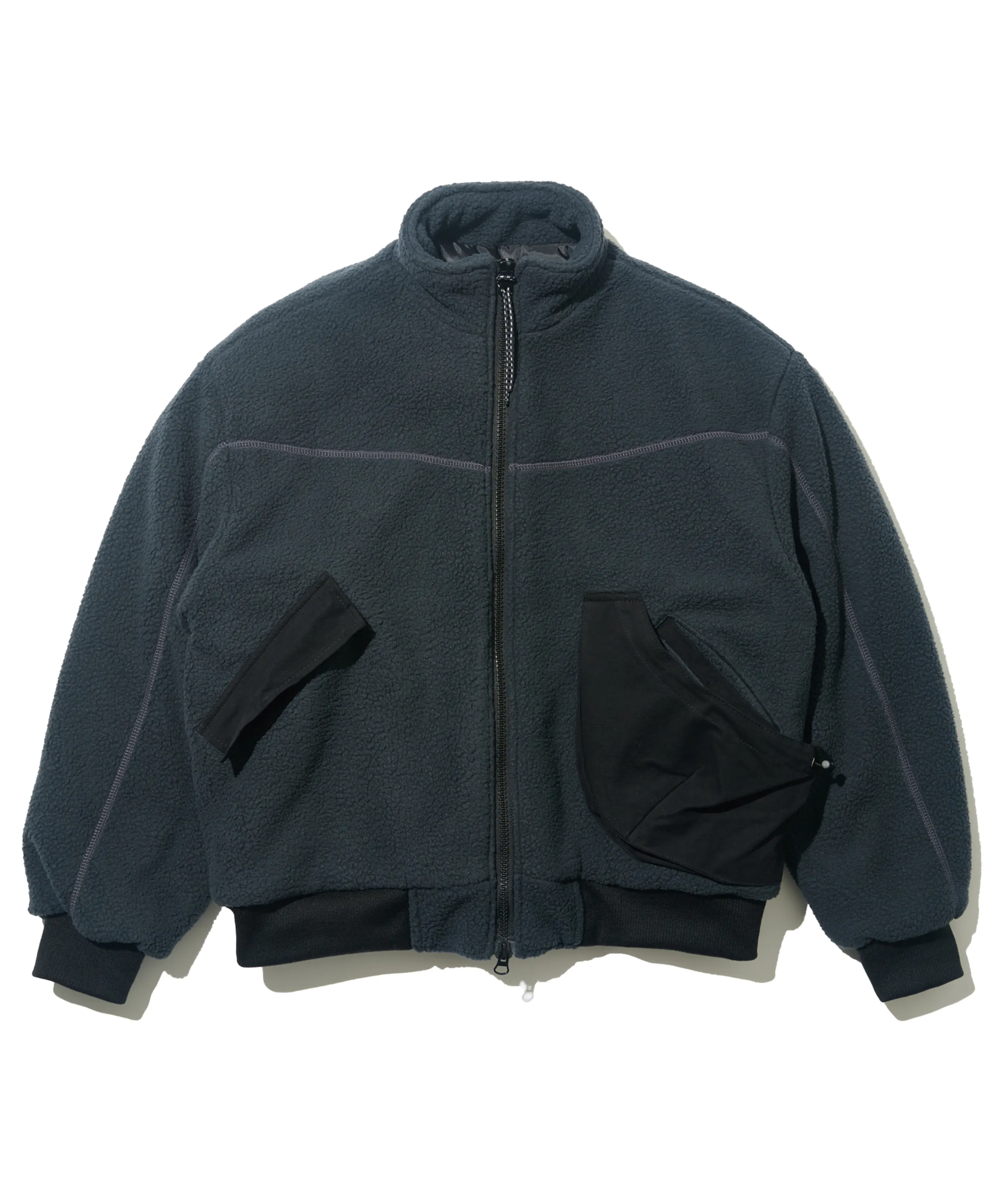 Color-blocked Heavy Oversized Police Jacket (Charcoal)