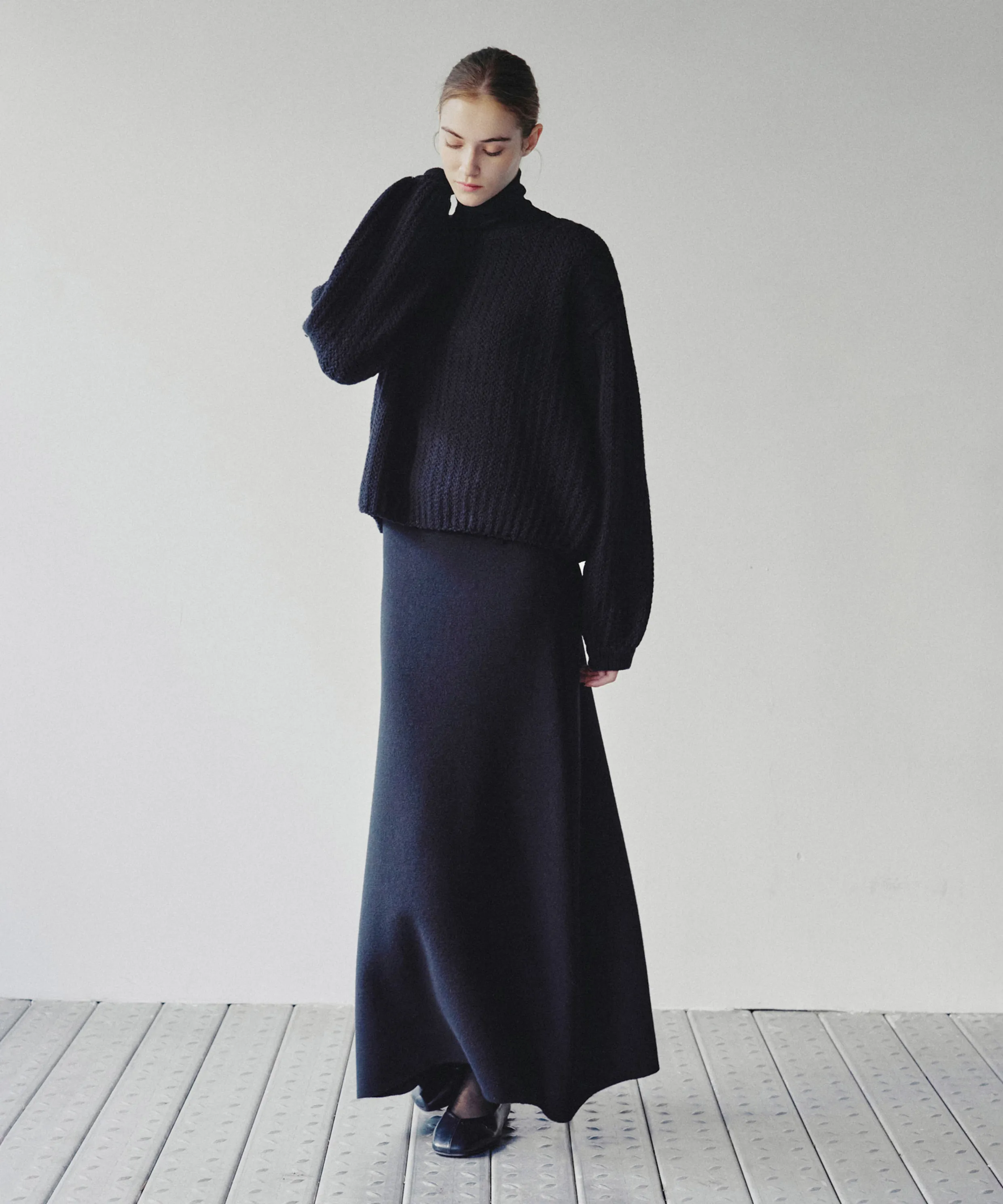 Plain Merino Wool Flare Skirt Black