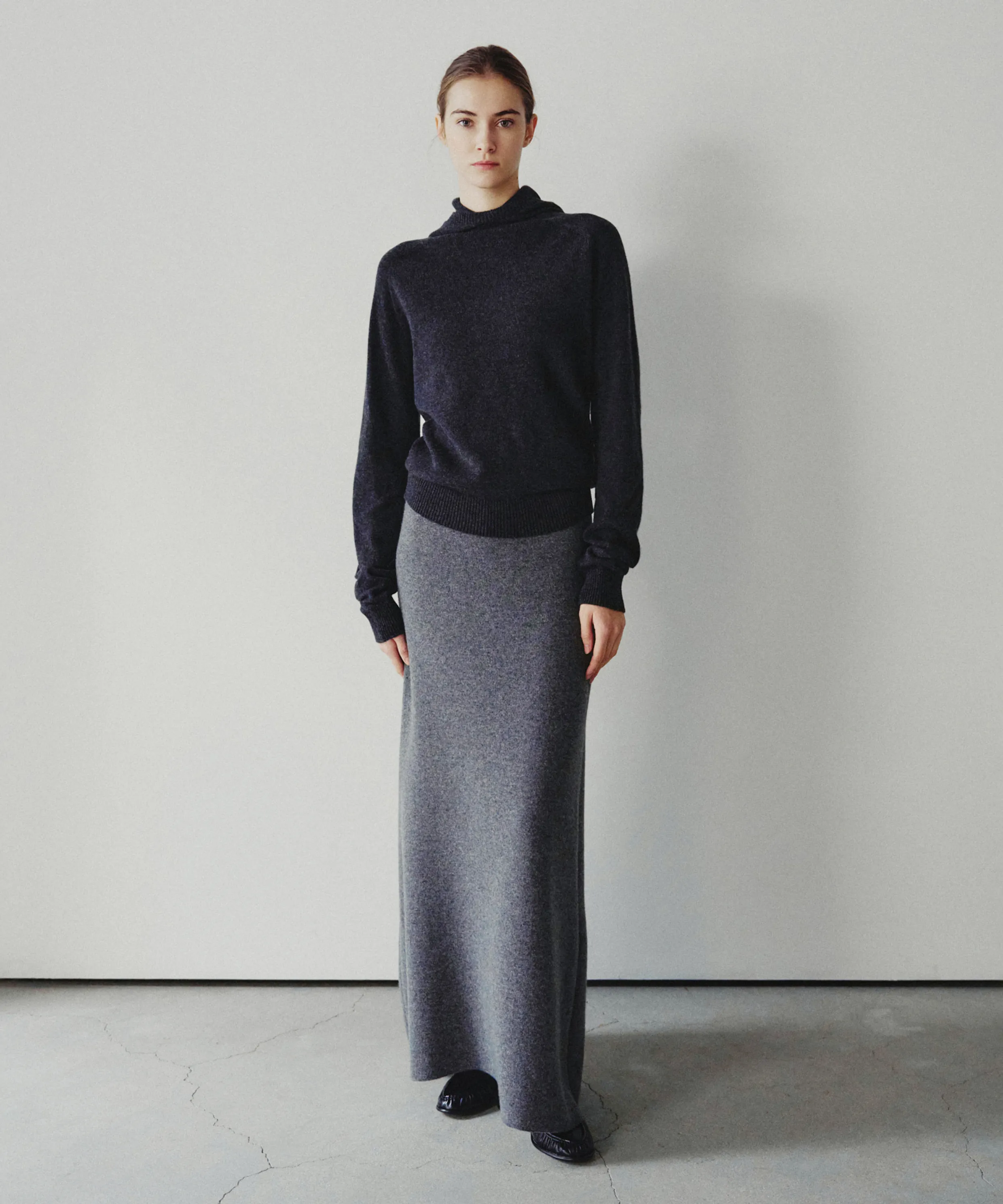 Plain Merino Wool Flare Skirt Gray